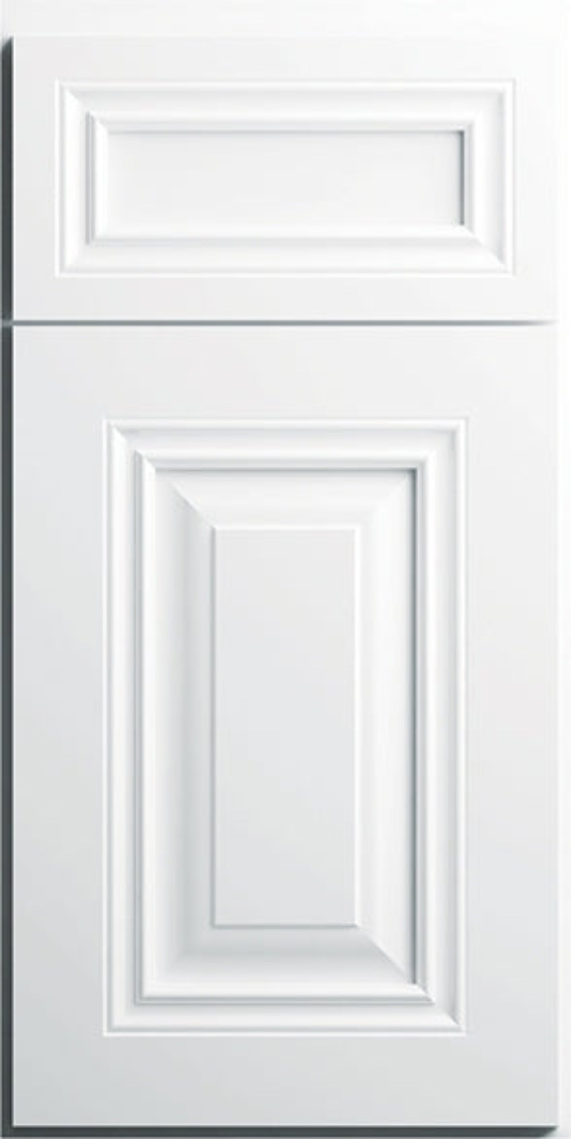 Elegant Park Ave Ocean White cabinet door showcasing sophisticated five-piece mitered construction and full overlay design.