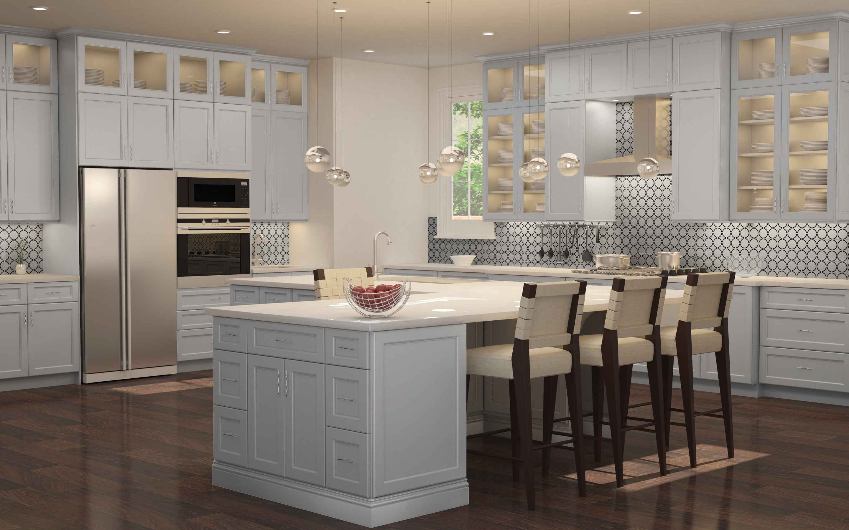 Stylish Basic Ridgefield Pastel Kitchen Cabinets featuring double recessed doors and modern design elements.