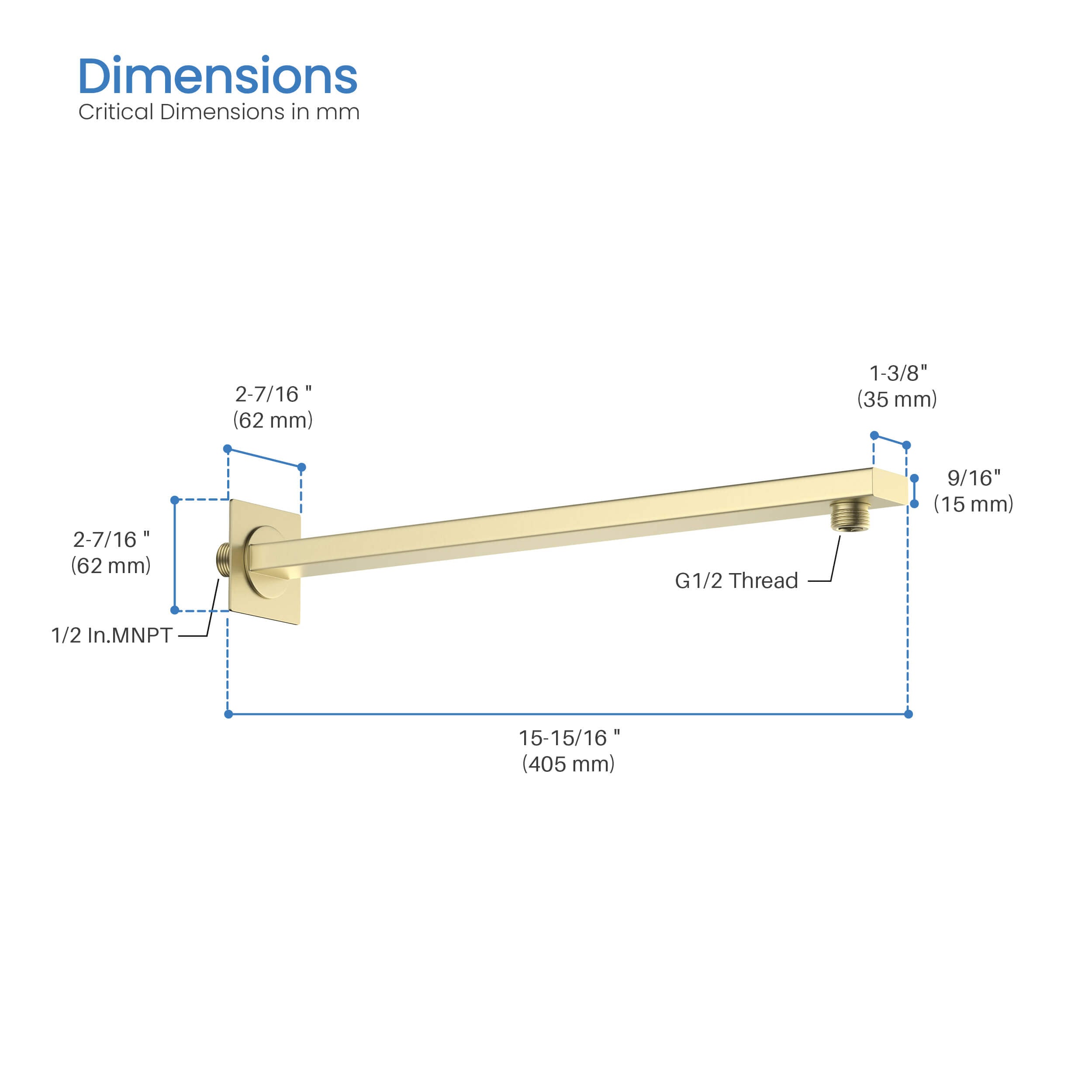 Quadra 16" Wall Mounted Shower Arm - SA1601