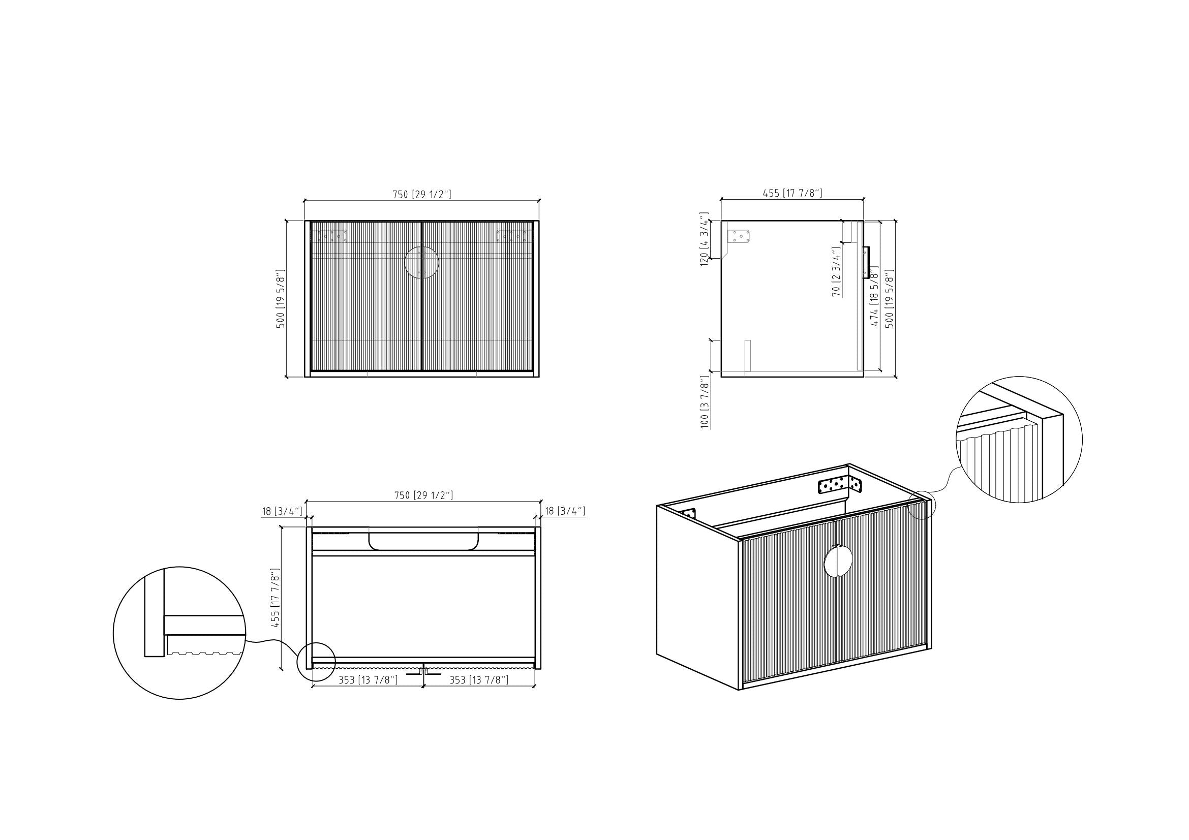 30" V9015 Series Wall Hung Vanity & Ceramic Sink (Glossy White)