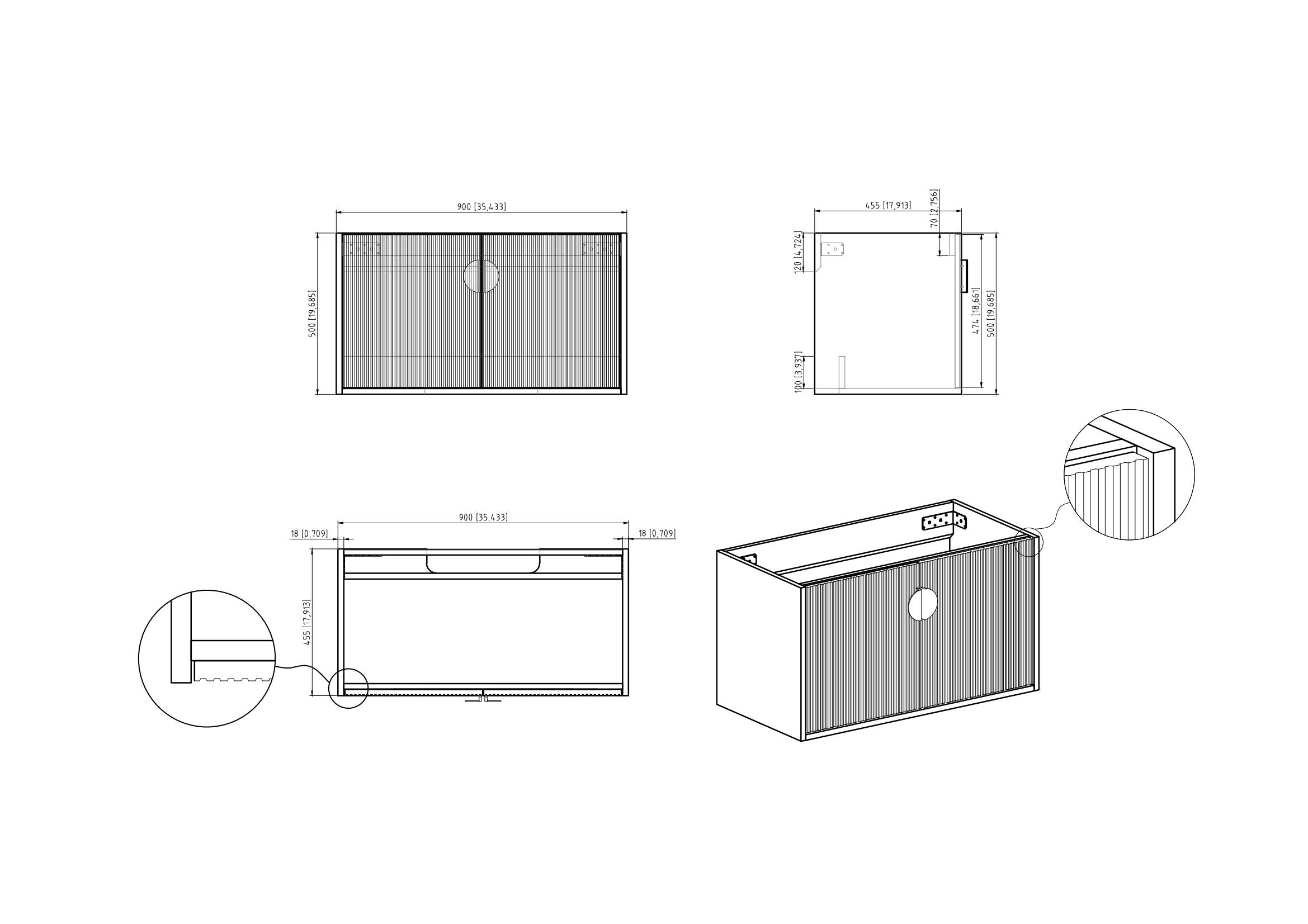 36" V9015 Series Wall Hung Vanity & Ceramic Sink (Granny Grey)