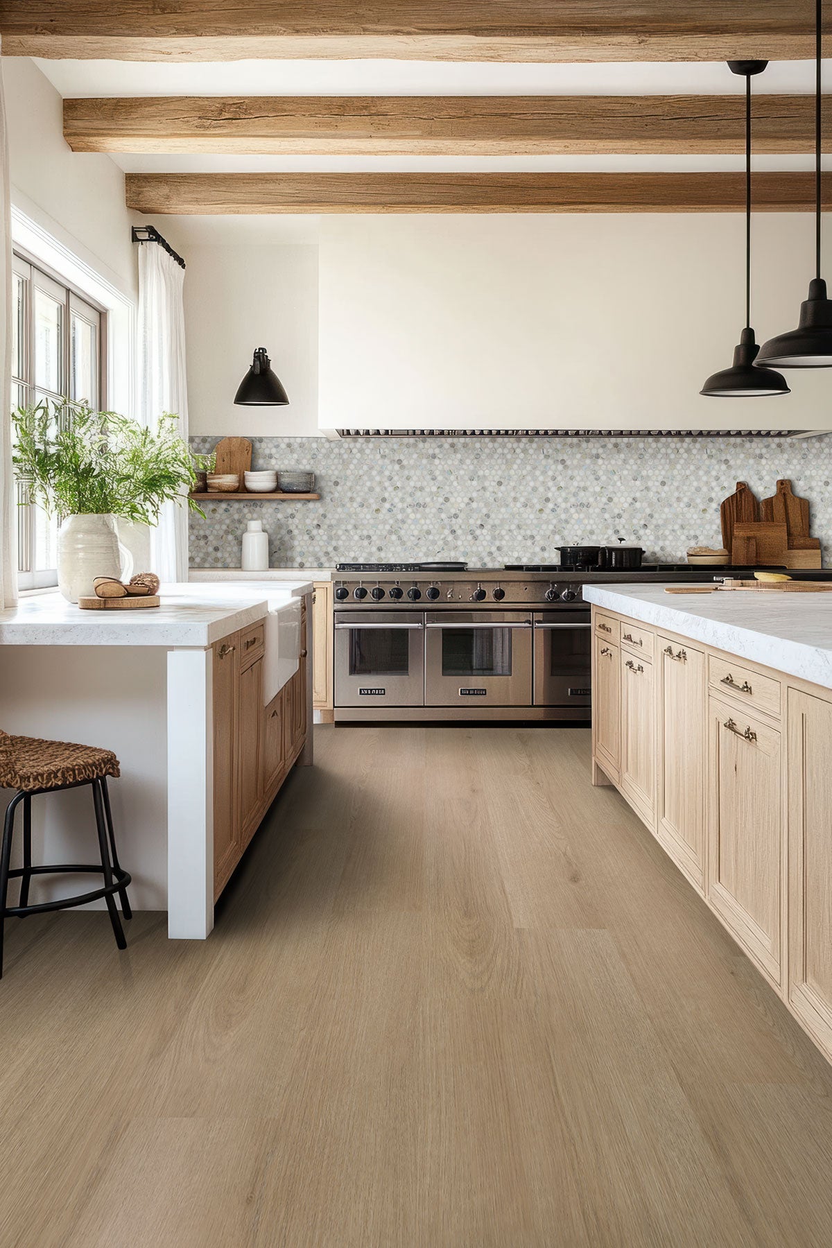 Stylish kitchen with low gloss flooring from the Everlife Studio Collection, featuring light wood finishes and modern appliances.