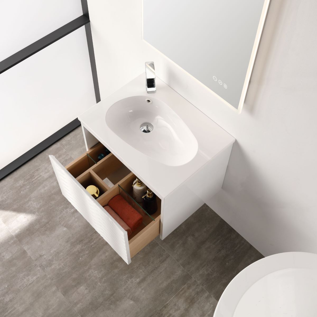 Voyage 24″ Vanity With Droplet-Shaped Basin (LED Illuminated)