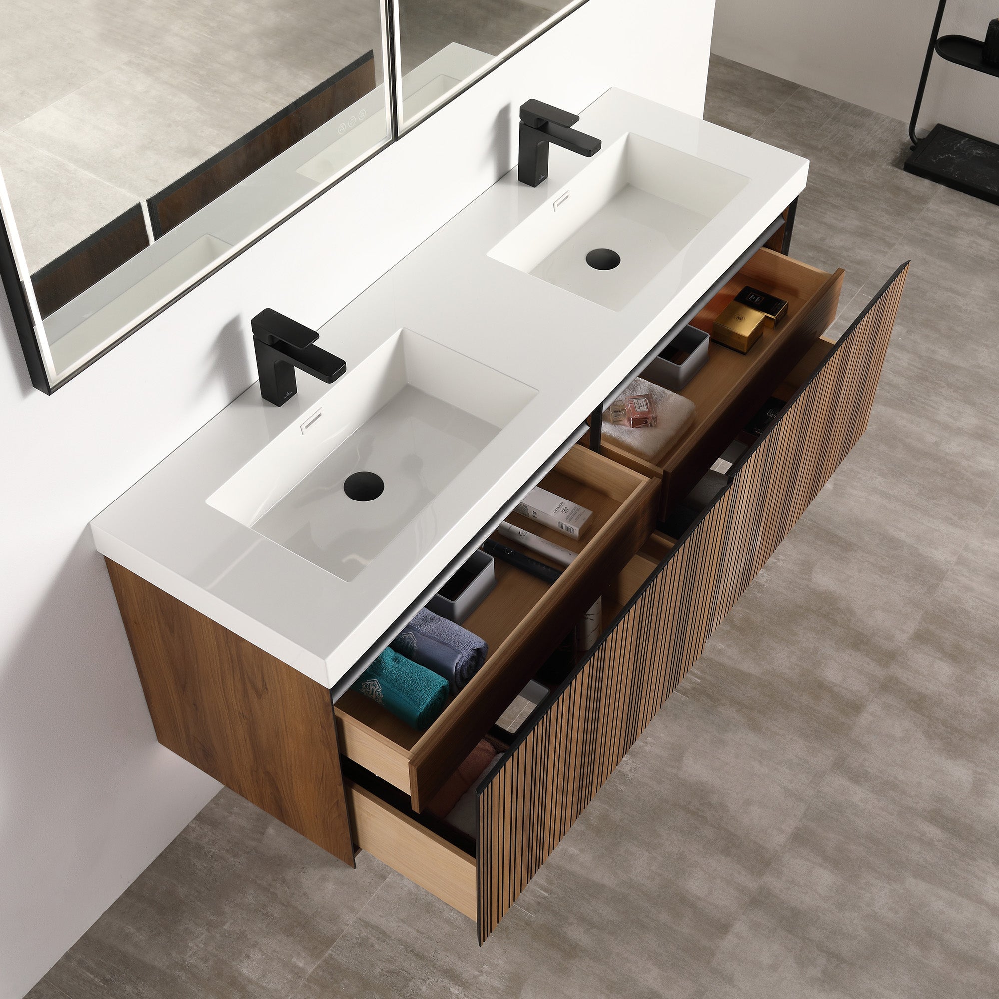 Lille – 72 Inch Double Vanity – Brown Walnut Strip