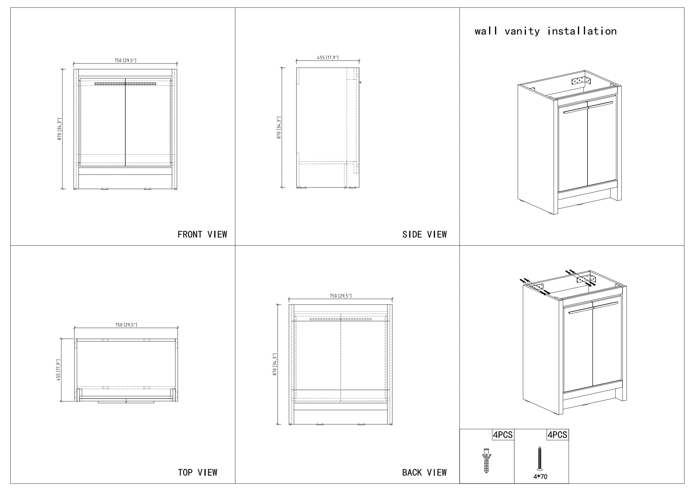 30" V9004 Vanity with Ceramic Sink (Glossy White)