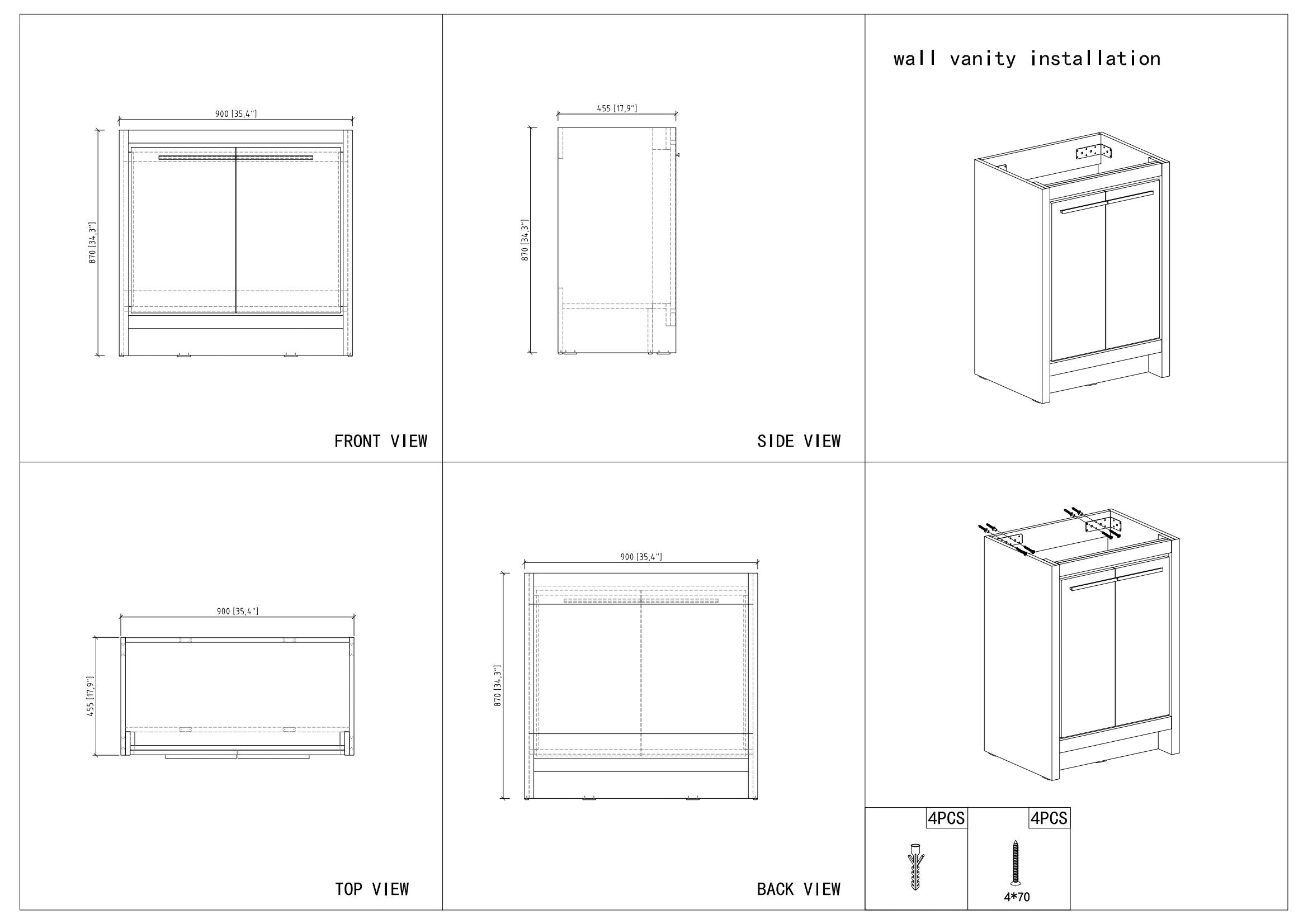 36" V9004 Series Vanity with Ceramic Sink (Glossy White)