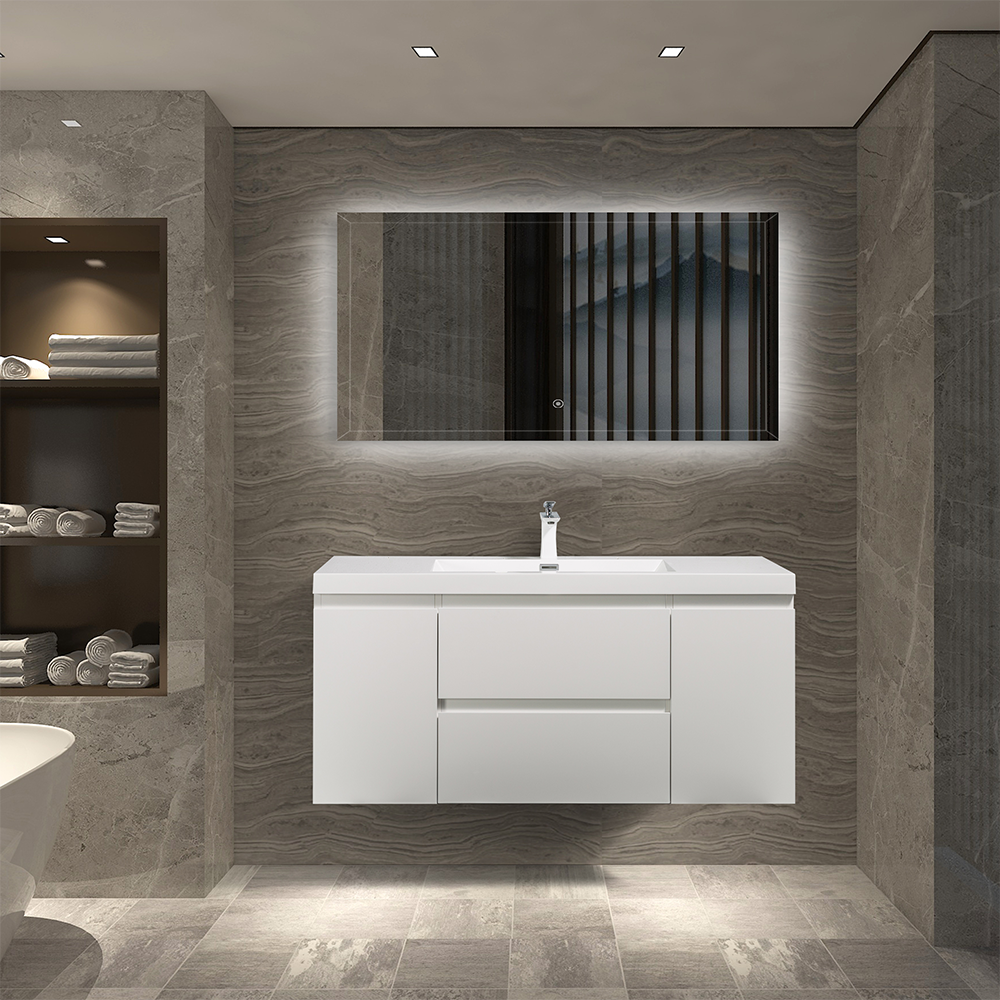 48" V9005 Angela Wall Hung Vanity & Acrylic Basin (Glossy White)