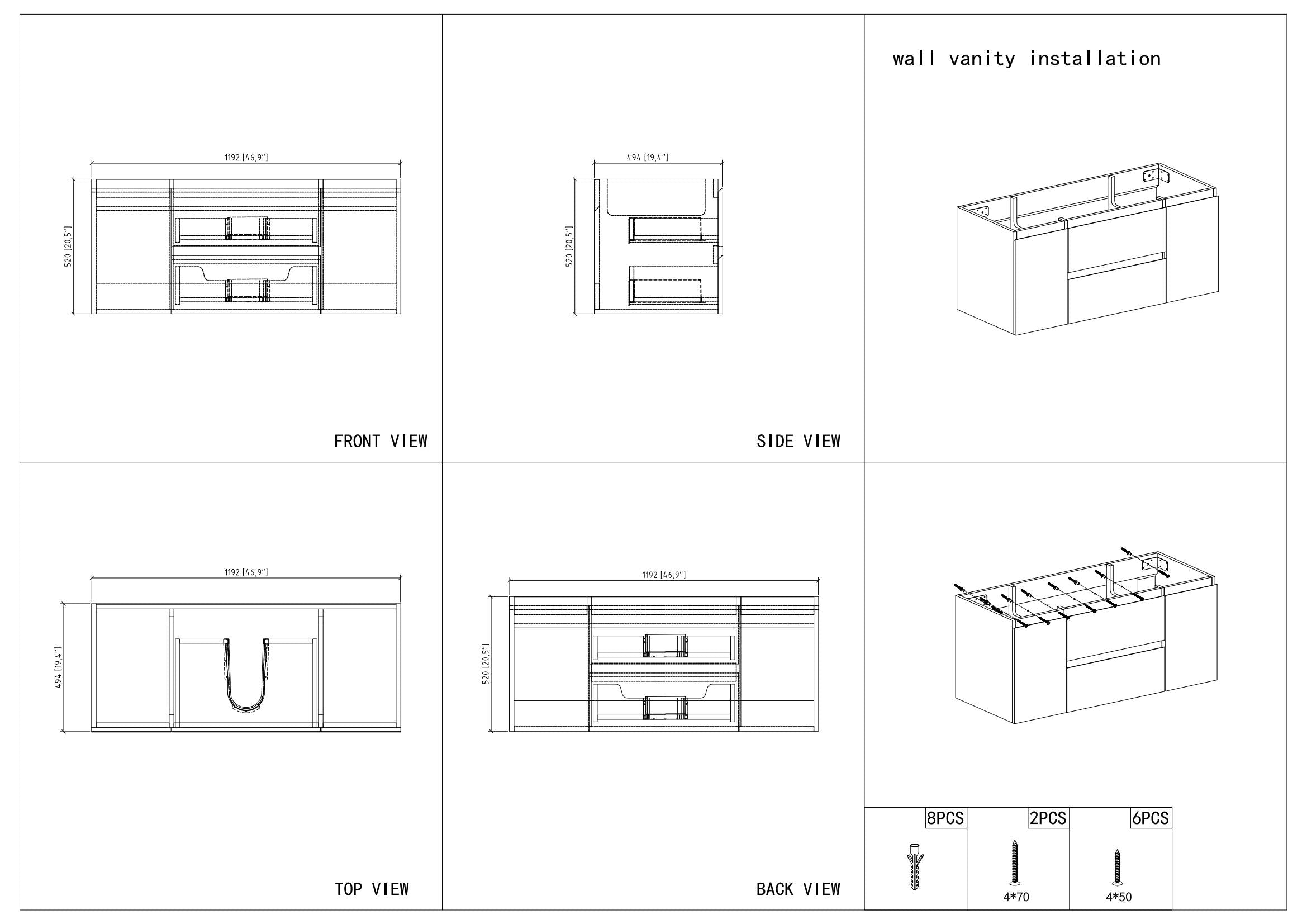 48" V9005 Angela Wall Hung Vanity & Acrylic Basin (Rose Wood)