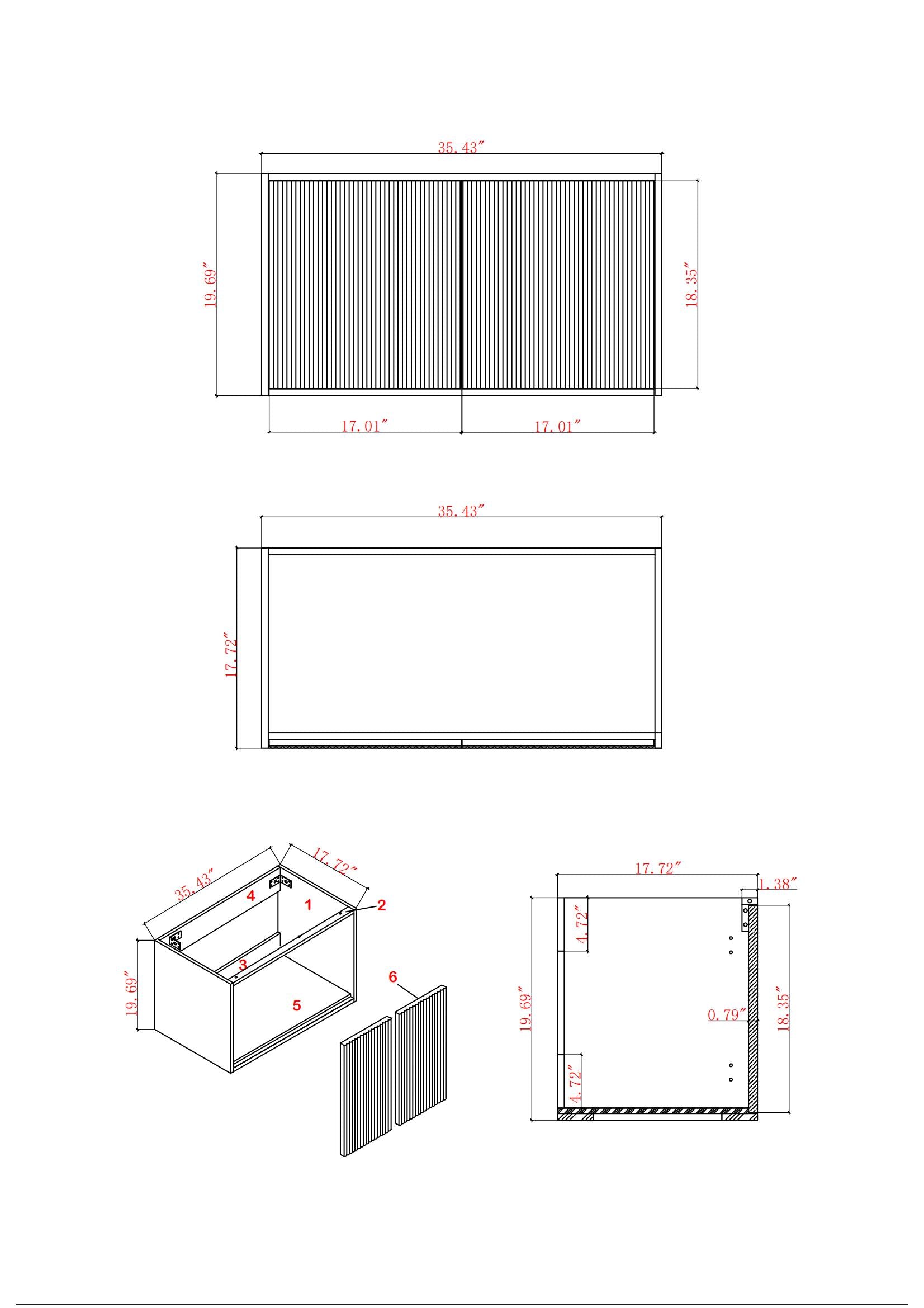 36" V9012 Wall Hung Vanity & Ceramic Sink (Glossy White)