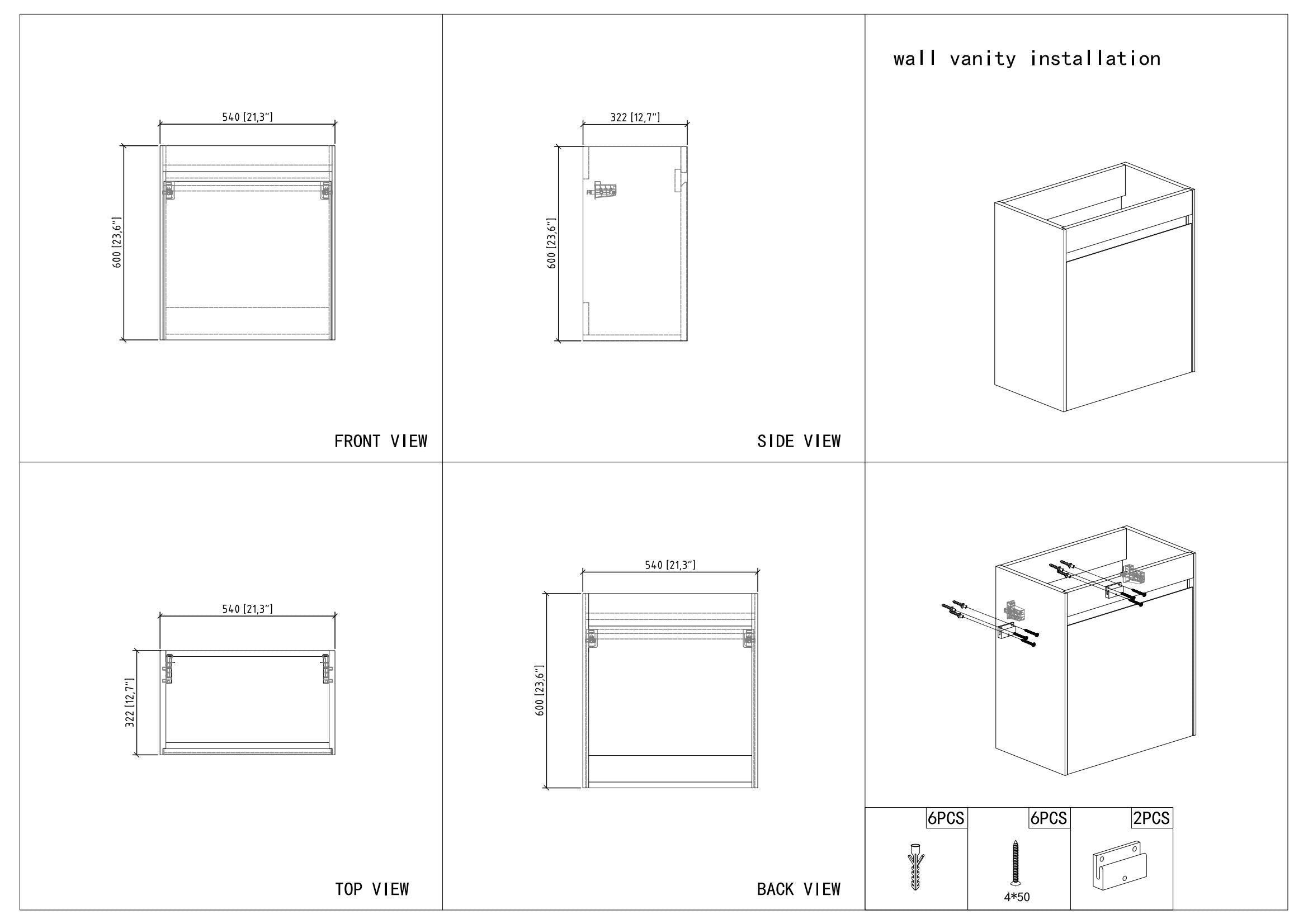 22" V9017 Series Slice Wall Hung Vanity & Acrylic Basin (Black Oak)