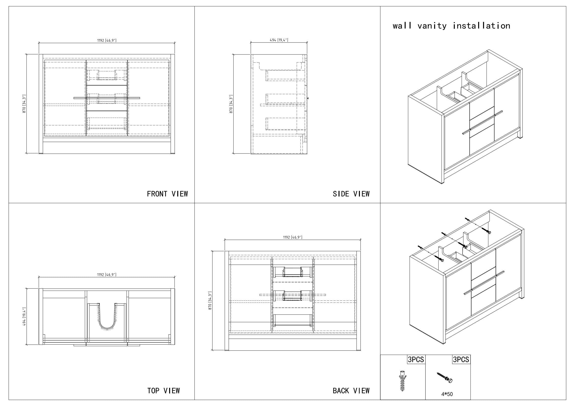48" V9019 Allier Series Standing Vanity & Acrylic Basin Sink (Leached Oak)
