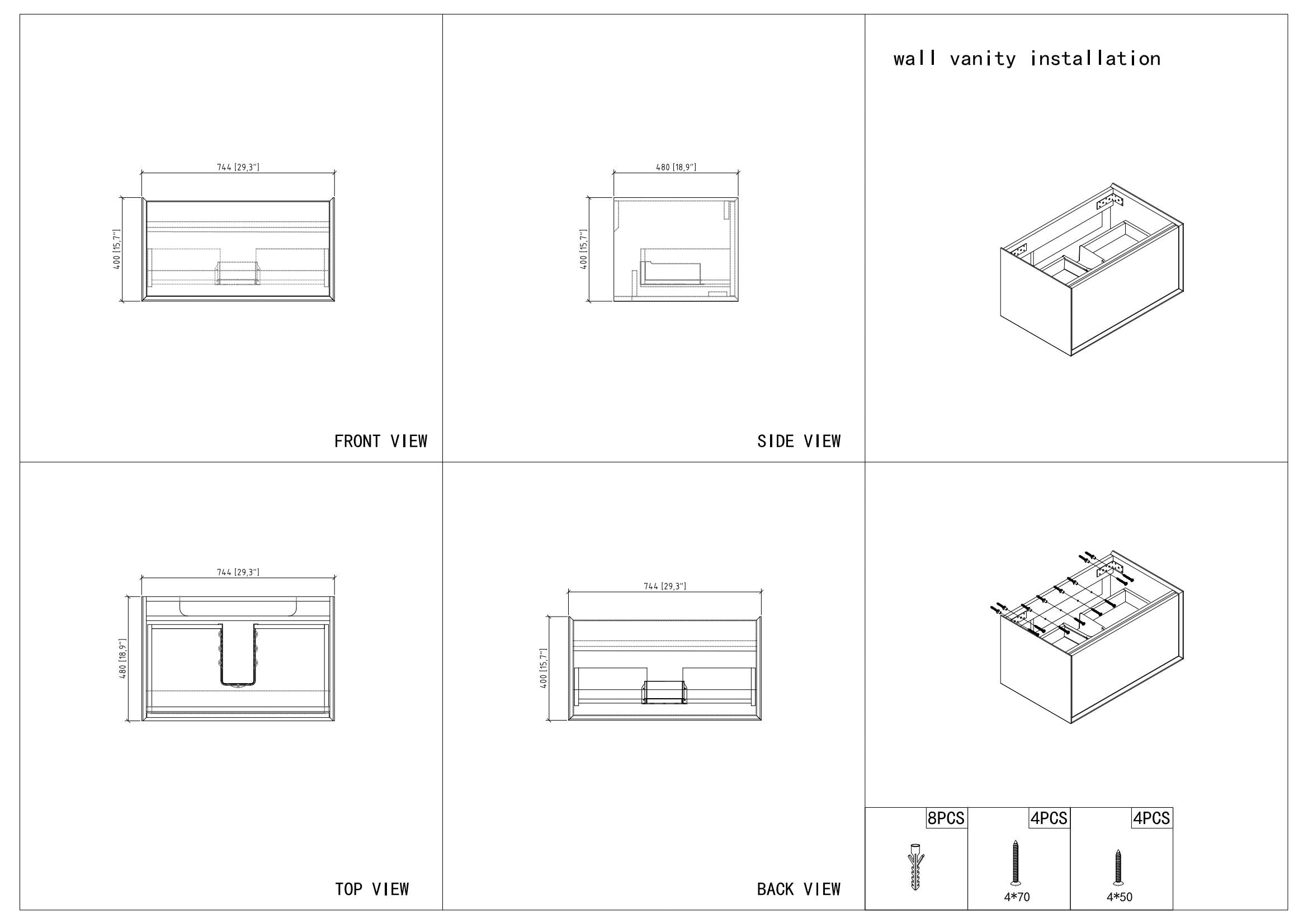 30" V9021 Fiona Wall Hung Vanity & Acrylic Basin (Matte White / Fural Oak)
