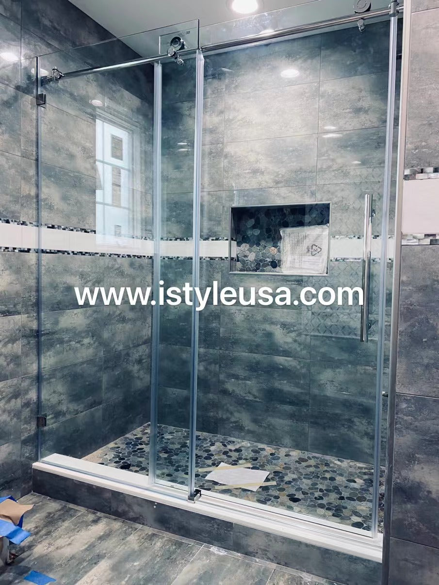 BR01 Joseph Frameless Single Sliding Shower Door with Klearteck Treatment (3/8" Thickness) (Brushed Nickel)