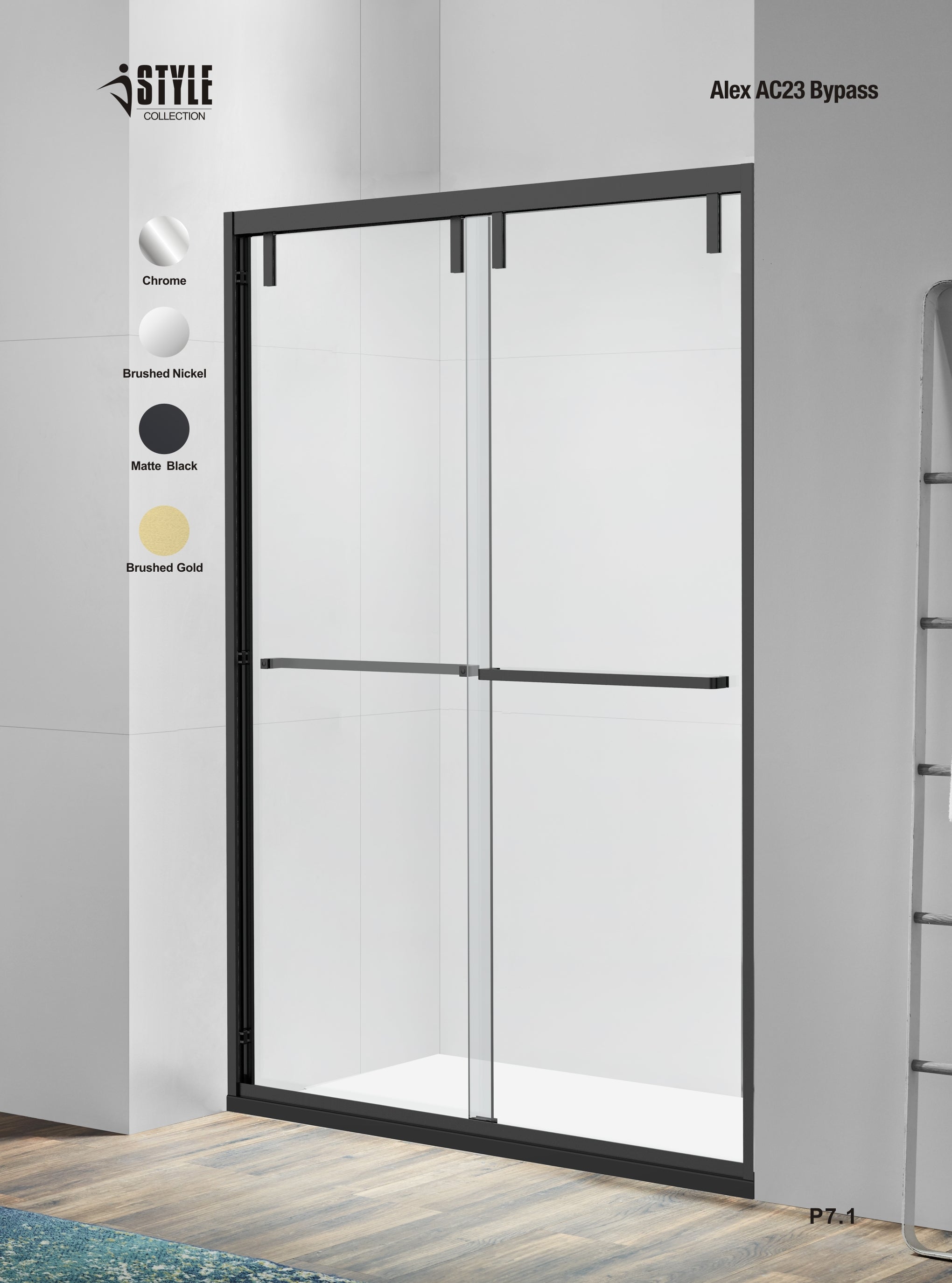 54" AC23 series Bypass Shower Door with Klearteck Treatment (3/8" Thickness) (Matte Black)