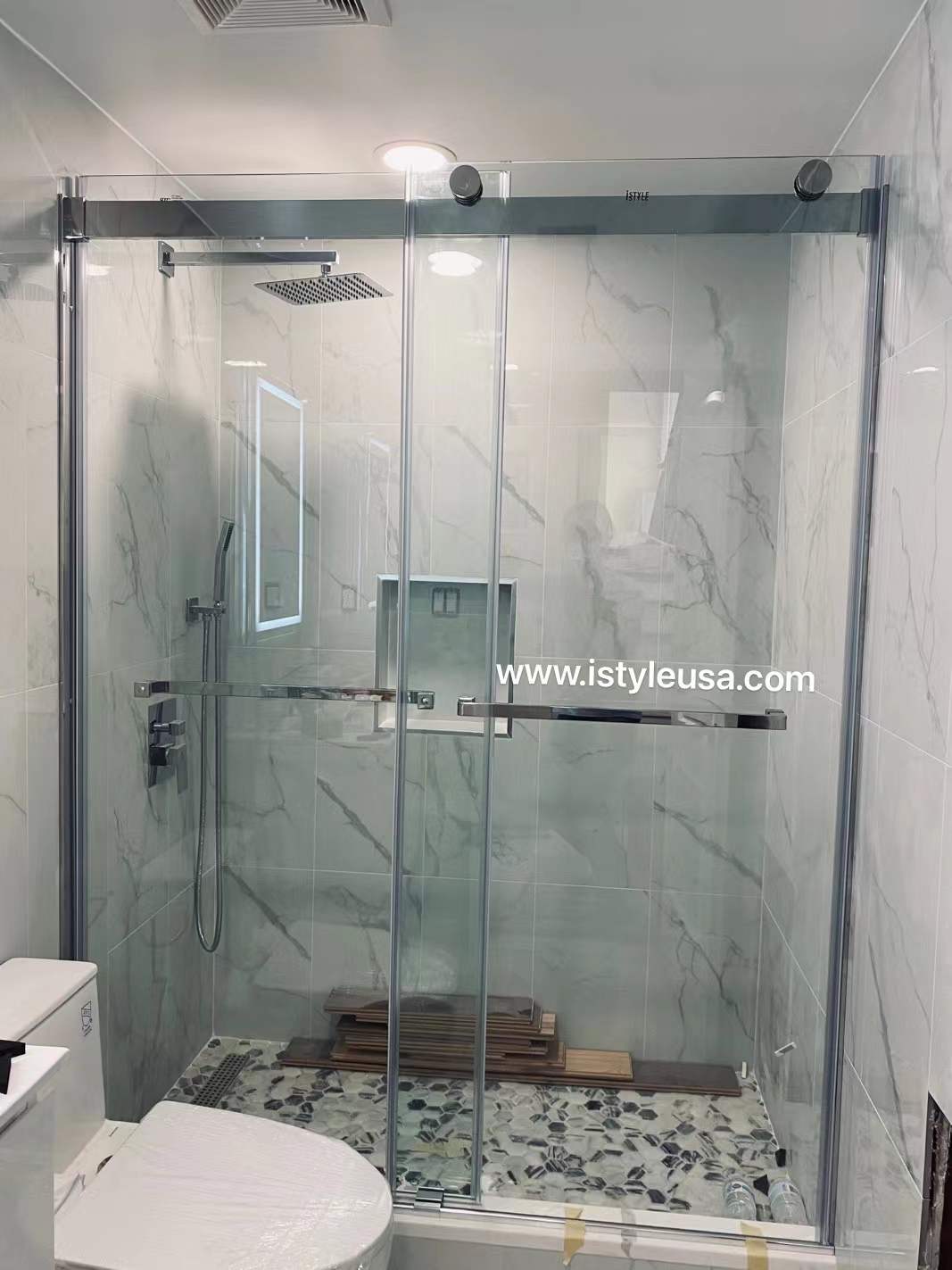 48" Ayden Series Frameless Bypass Shower Door with Klearteck Treatment (3/8" Thickness) (Brushed Nickel)