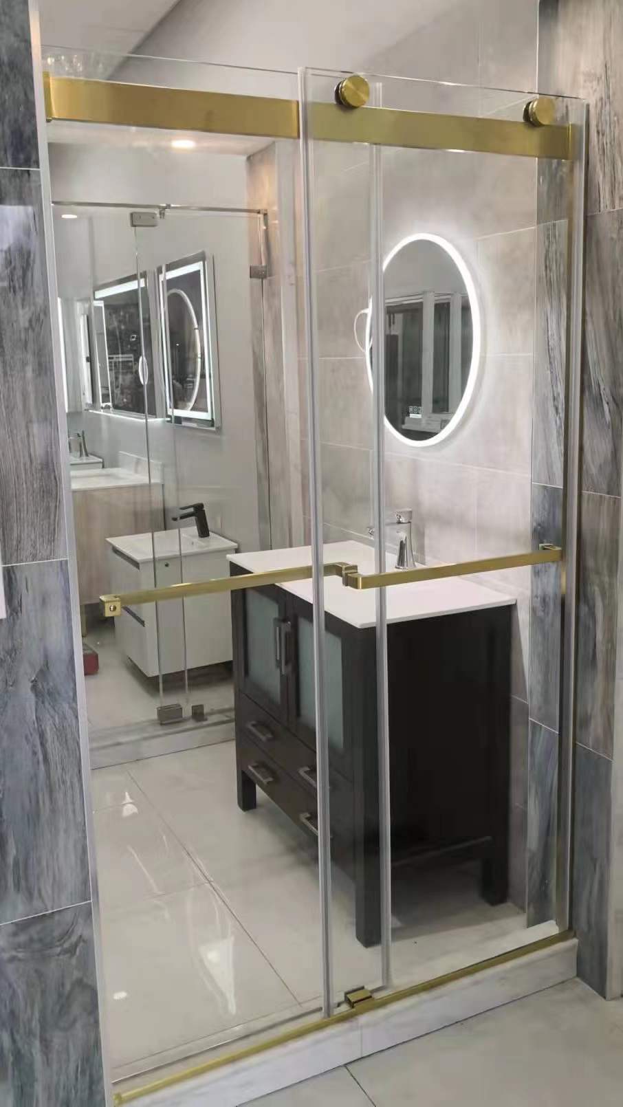 60" Ayden Series Frameless Bypass Shower Door with Klearteck Treatment (3/8" Thickness) (Brushed Gold)