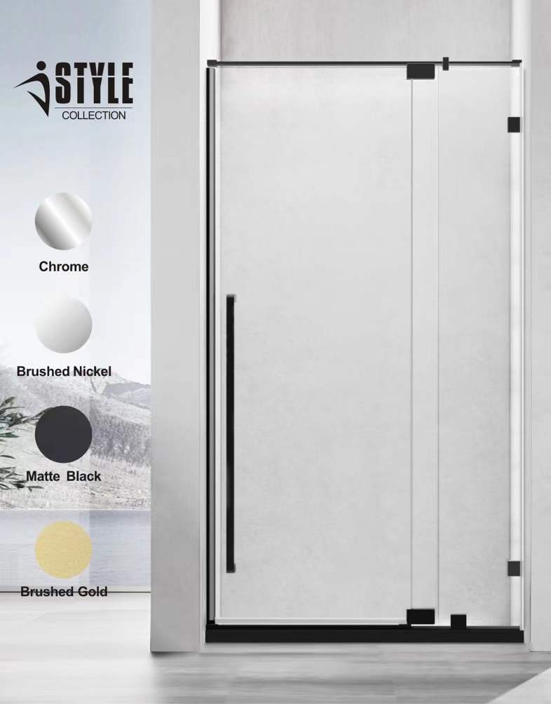 54" AH01 Series Frameless Swing Shower Door with Klearteck Treatment (Fixed 3/8" & Swing 5/16" Thickness)(Brushed Gold)