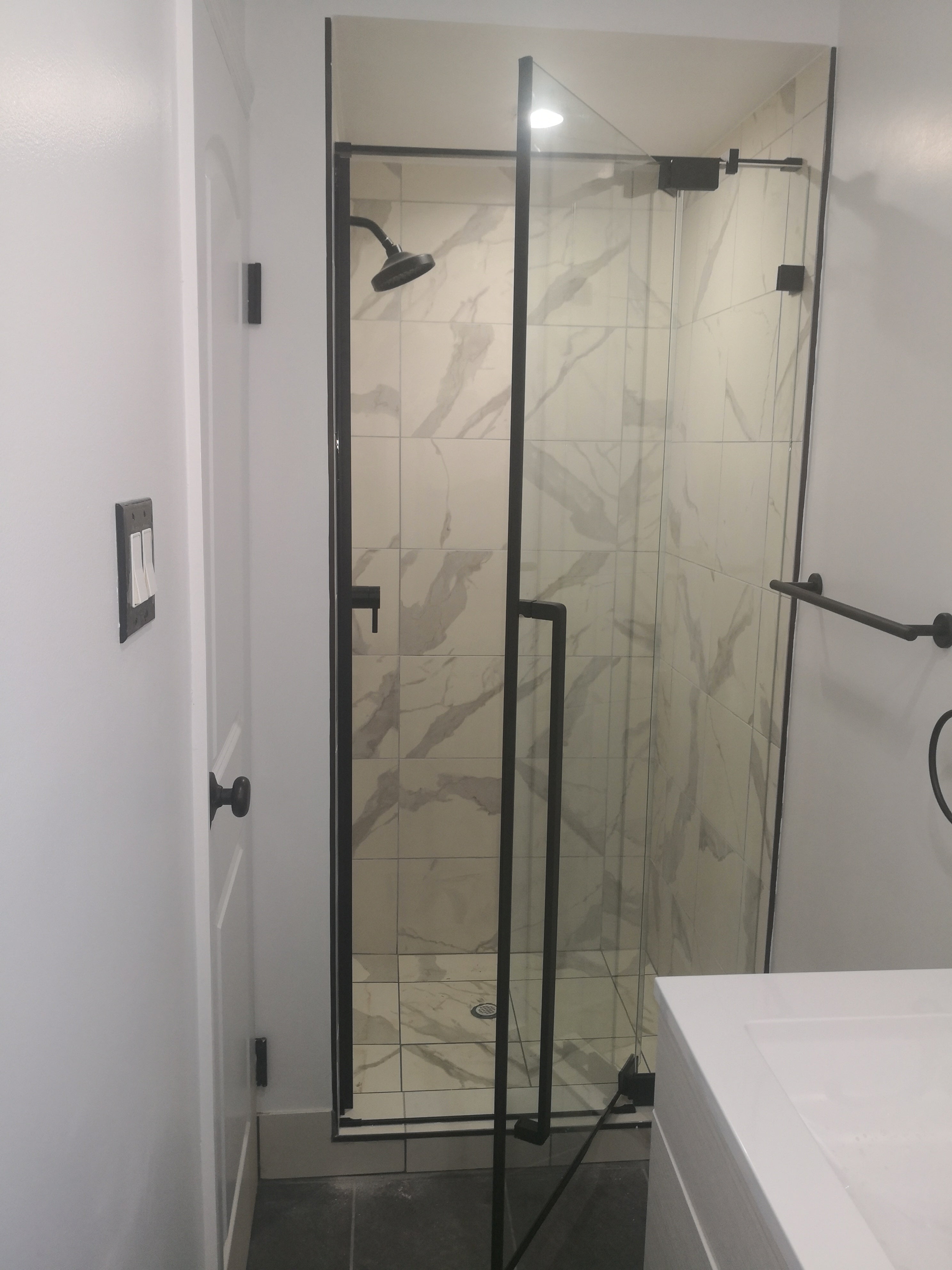 54" AH01 Series Frameless Swing Shower Door with Klearteck Treatment (Fixed 3/8" & Swing 5/16" Thickness) (Matte Black)