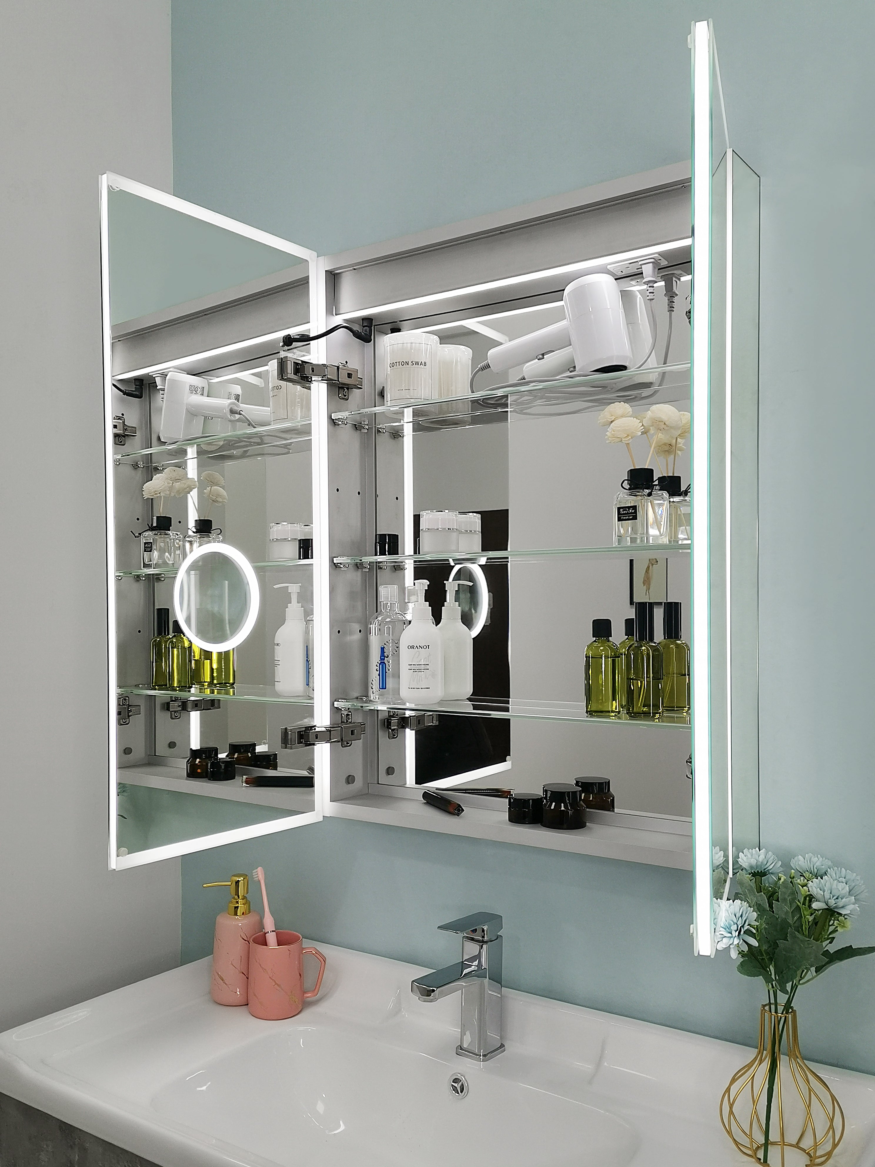 24" Alicia MC Series LED Medicine Cabinet (Surface Mount/Recessed) (Left Hinge)