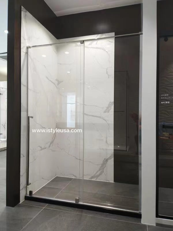60" KH Frameless Single Sliding Shower Doors with Klearteck Treatment (3/8" Thickness) (Chrome)