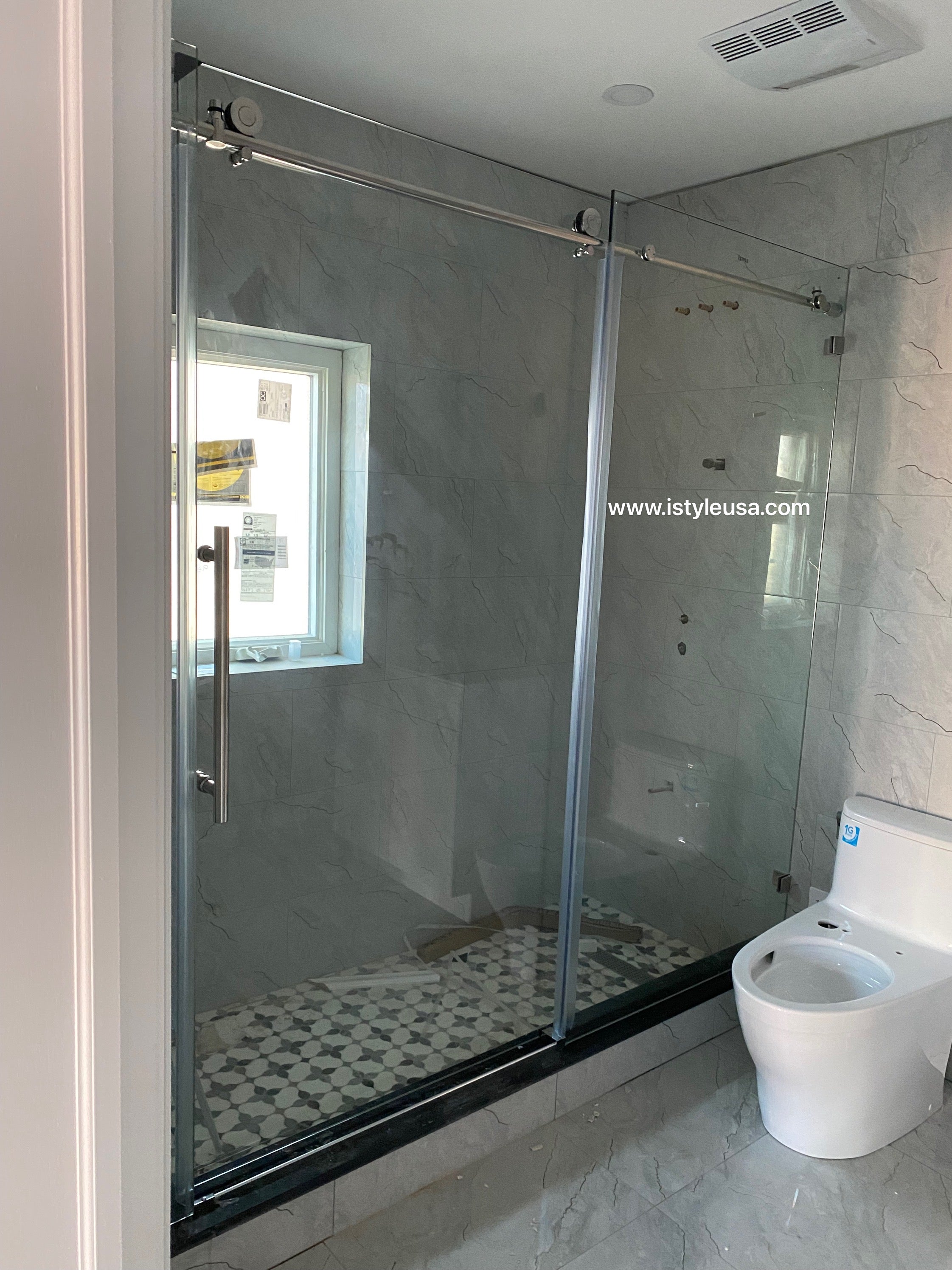 84" MZ Matthew Series Frameless Single Sliding Shower Door with Klearteck Treatment (3/8" Thickness)(3 Panels)(Brushed Nickel)