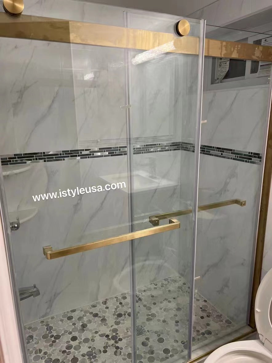 60" Ayden Series Tub Door Frameless Bypass with Klearteck Treatment (3/8" Thickness) (Brushed Gold)