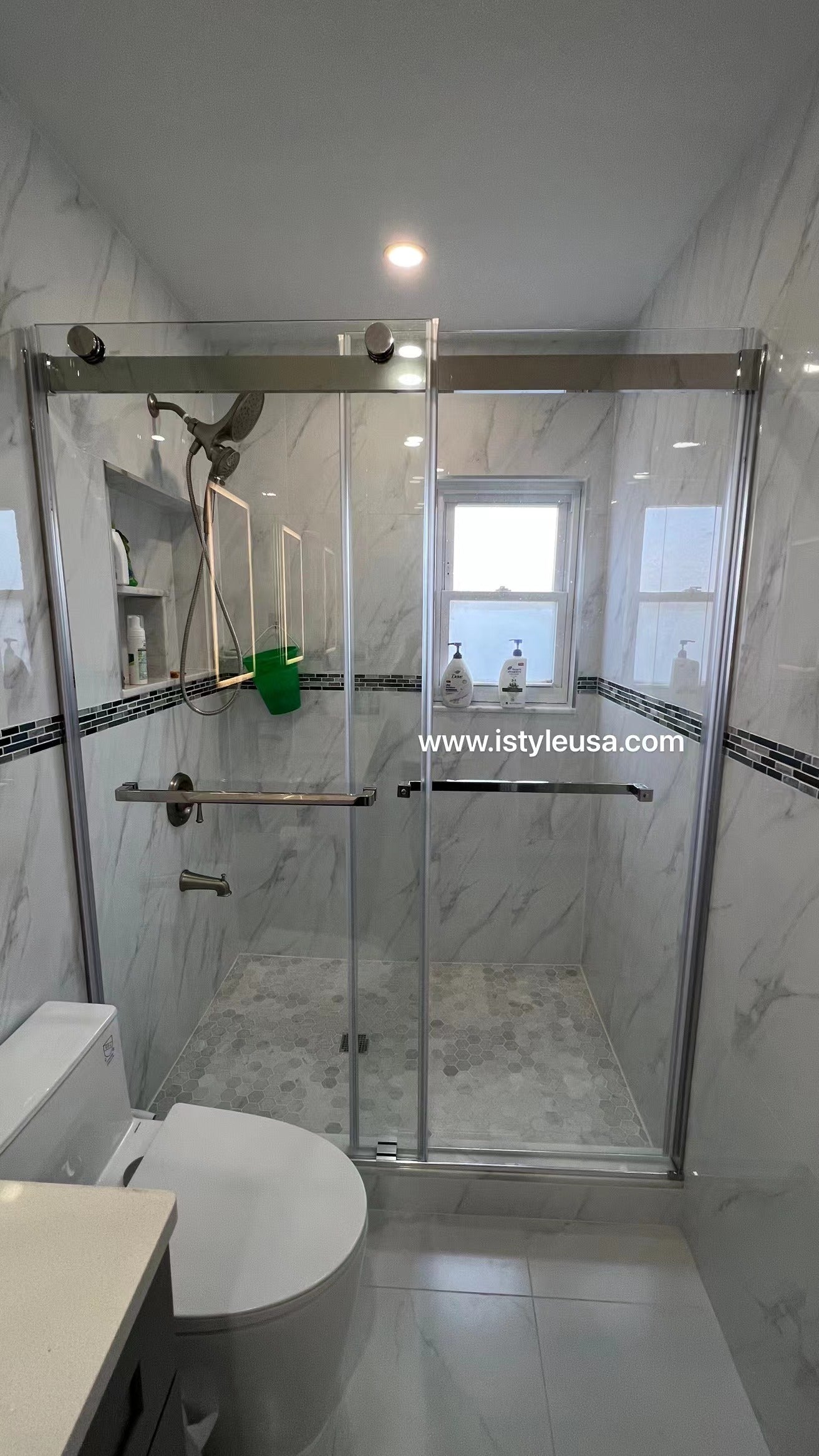 60" Ayden Series Frameless Bypass Shower Door with Klearteck Treatment (3/8" Thickness) (Chrome)