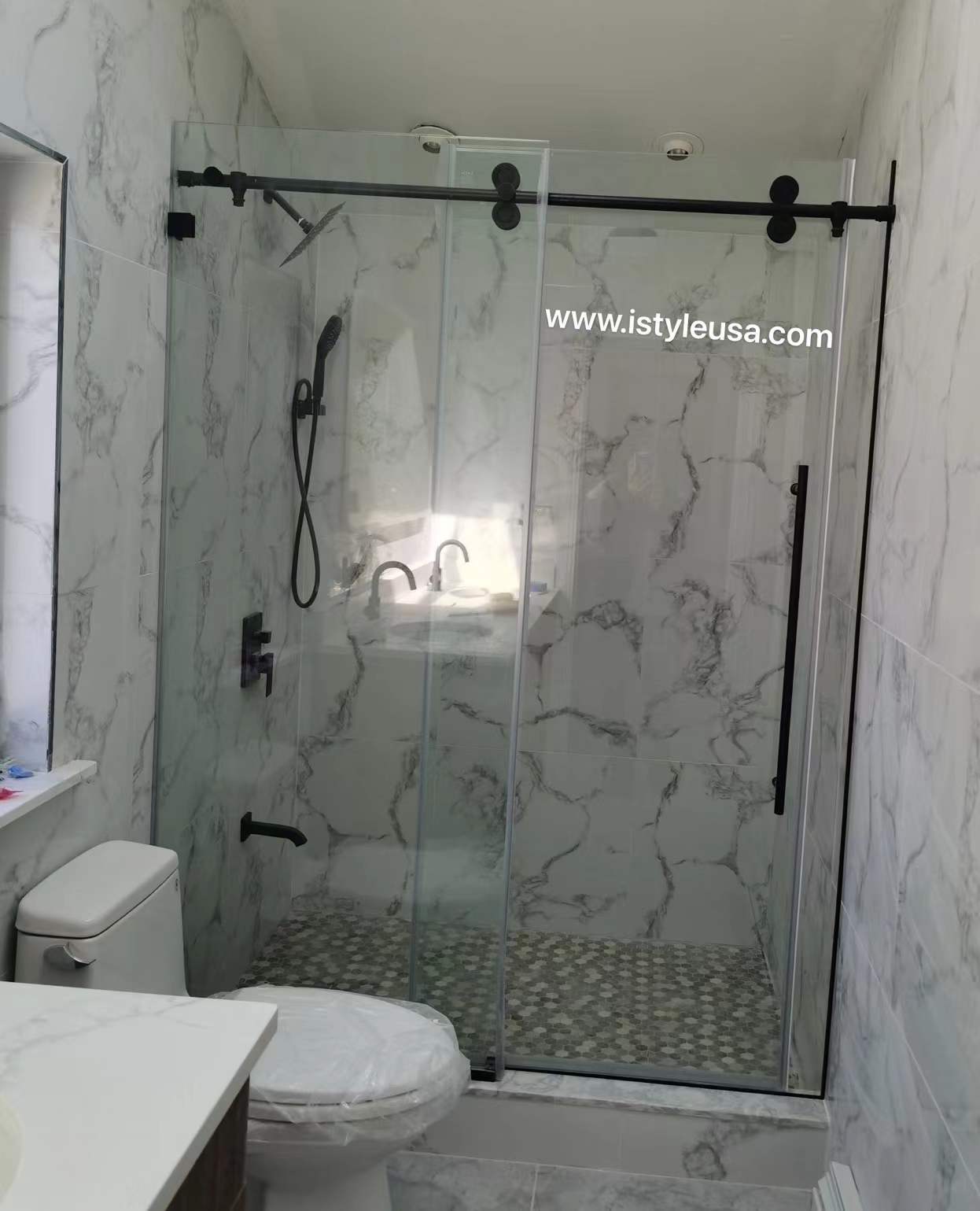 66" BH Series Frameless Single Sliding Shower Door (Matte Black)