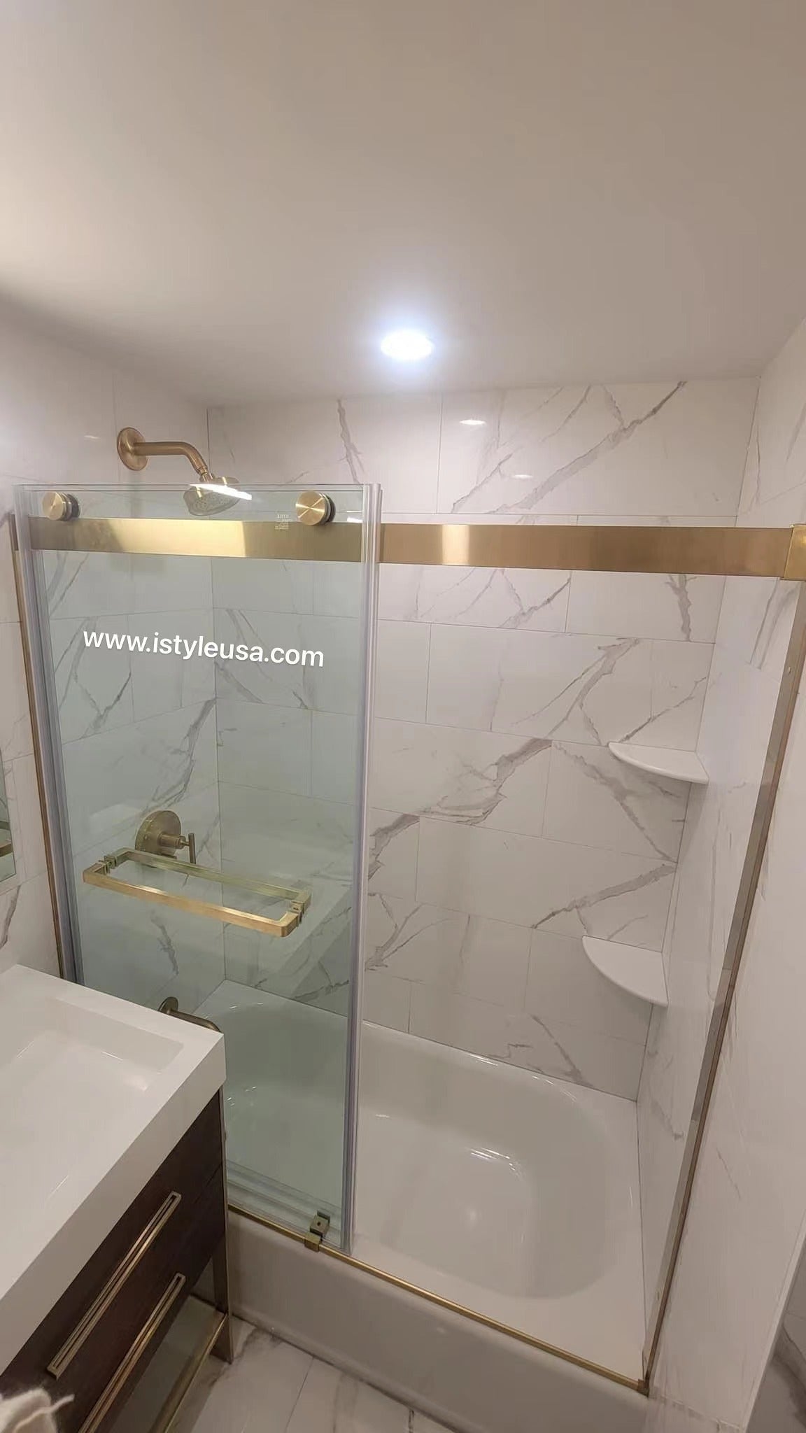 60" Ayden Series Tub Door Frameless Bypass with Klearteck Treatment (3/8" Thickness) (Brushed Gold)