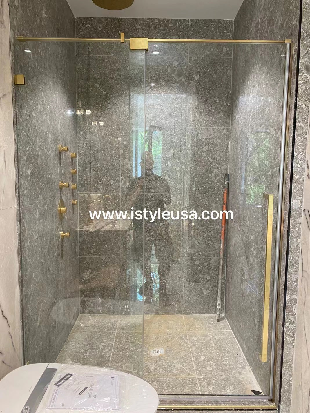 44" AH01 Series Frameless Swing Shower Door with Klearteck Treatment (Fixed 3/8" & Swing 5/16" Thickness)(Brushed Gold)