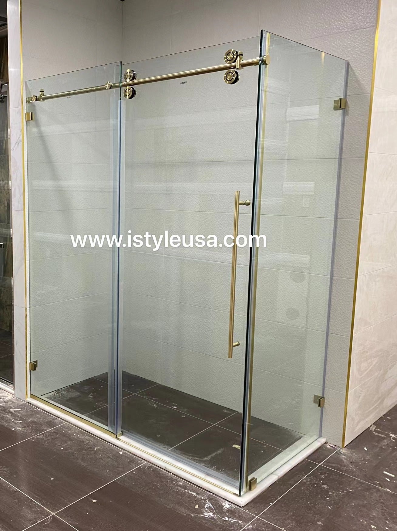 54"w x 76"h BH Series Frameless Single Sliding Shower Door (Brushed Gold)