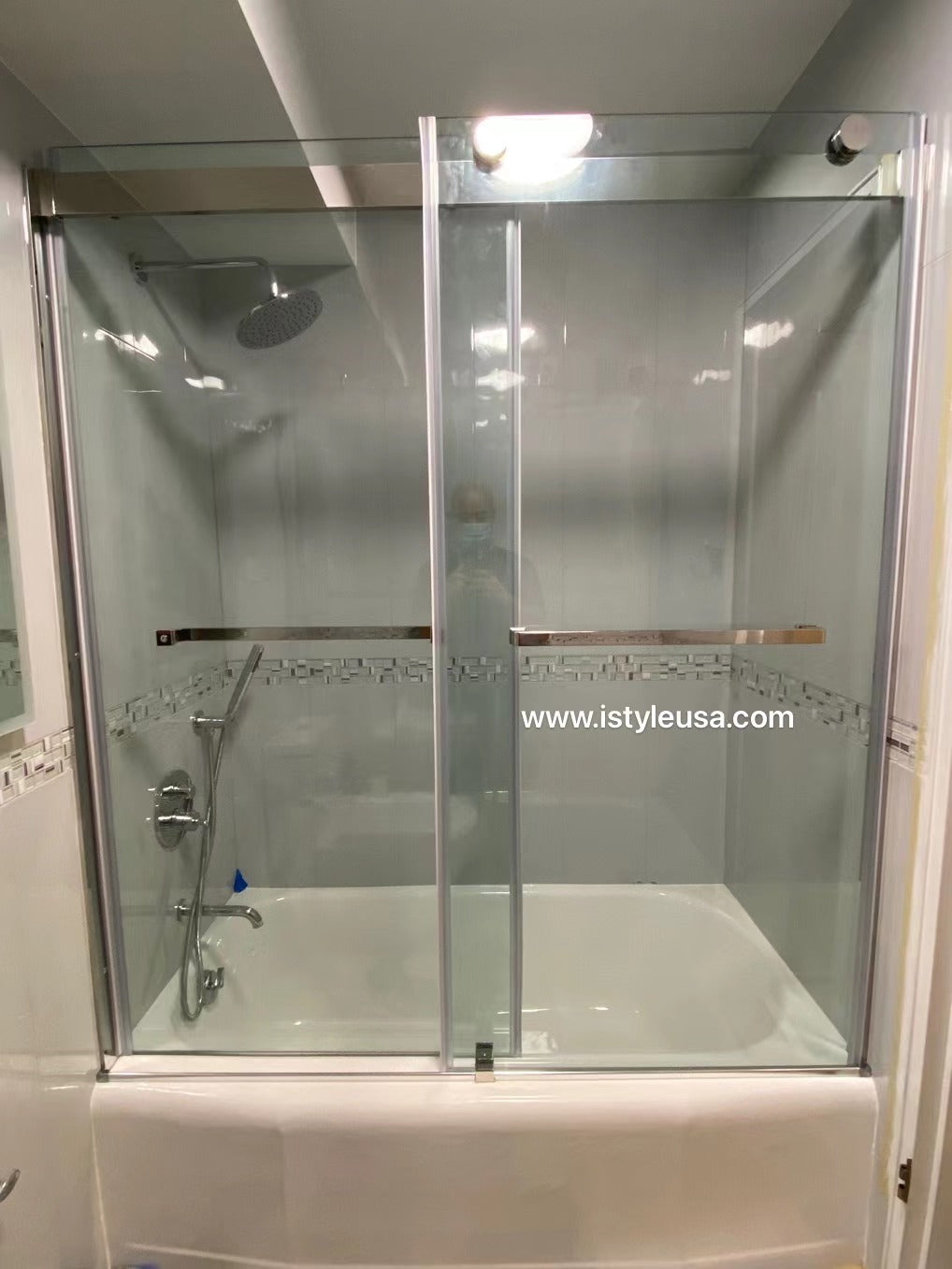 60" Ayden Series Tub Door Frameless Bypass  with Klearteck Treatment (3/8" Thickness) (Chrome)