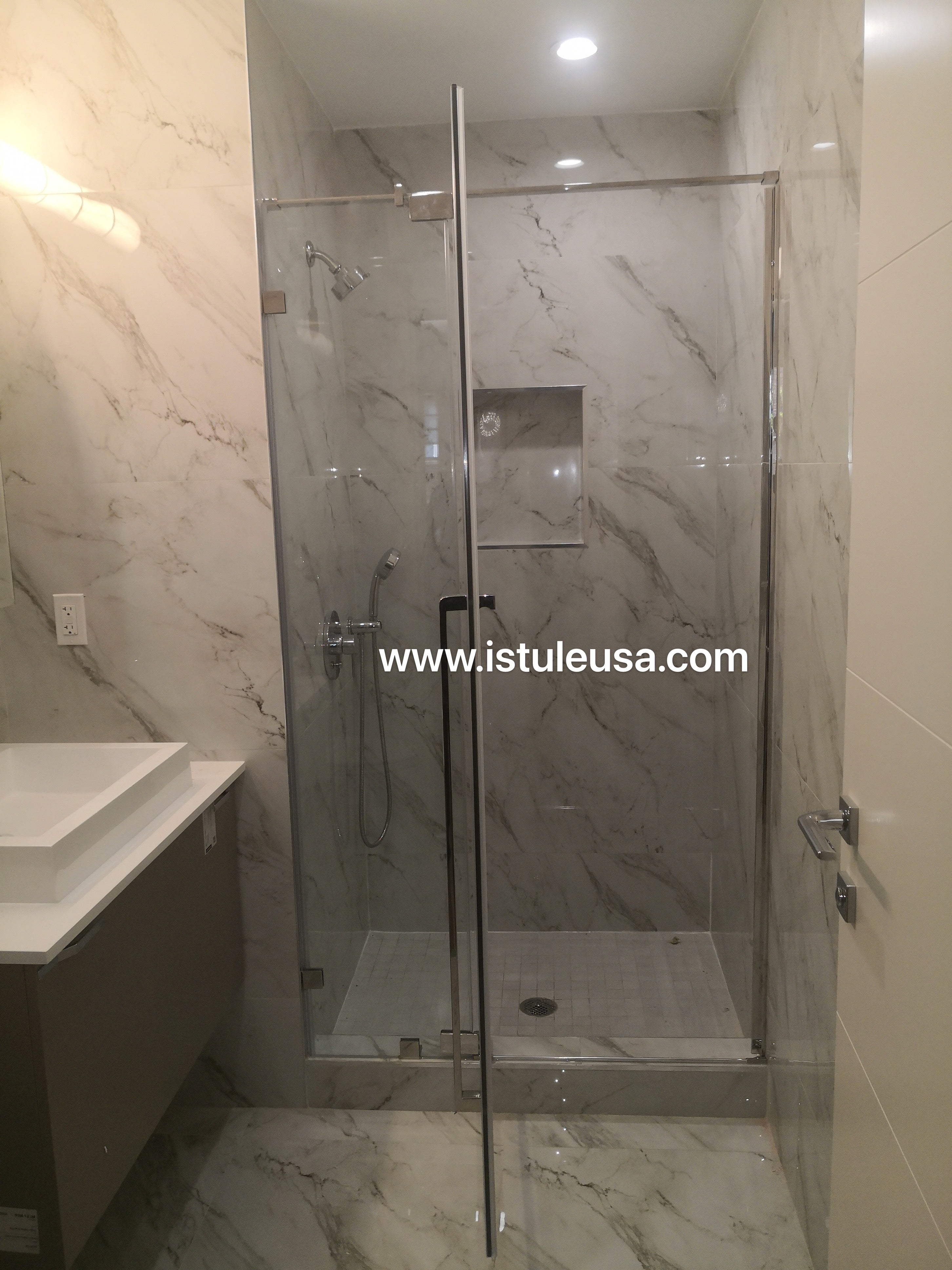32" AH01 Series Frameless Swing Shower Door with Klearteck Treatment (Fixed 3/8" & Swing 5/16" Thickness) (Brushed Nickel)