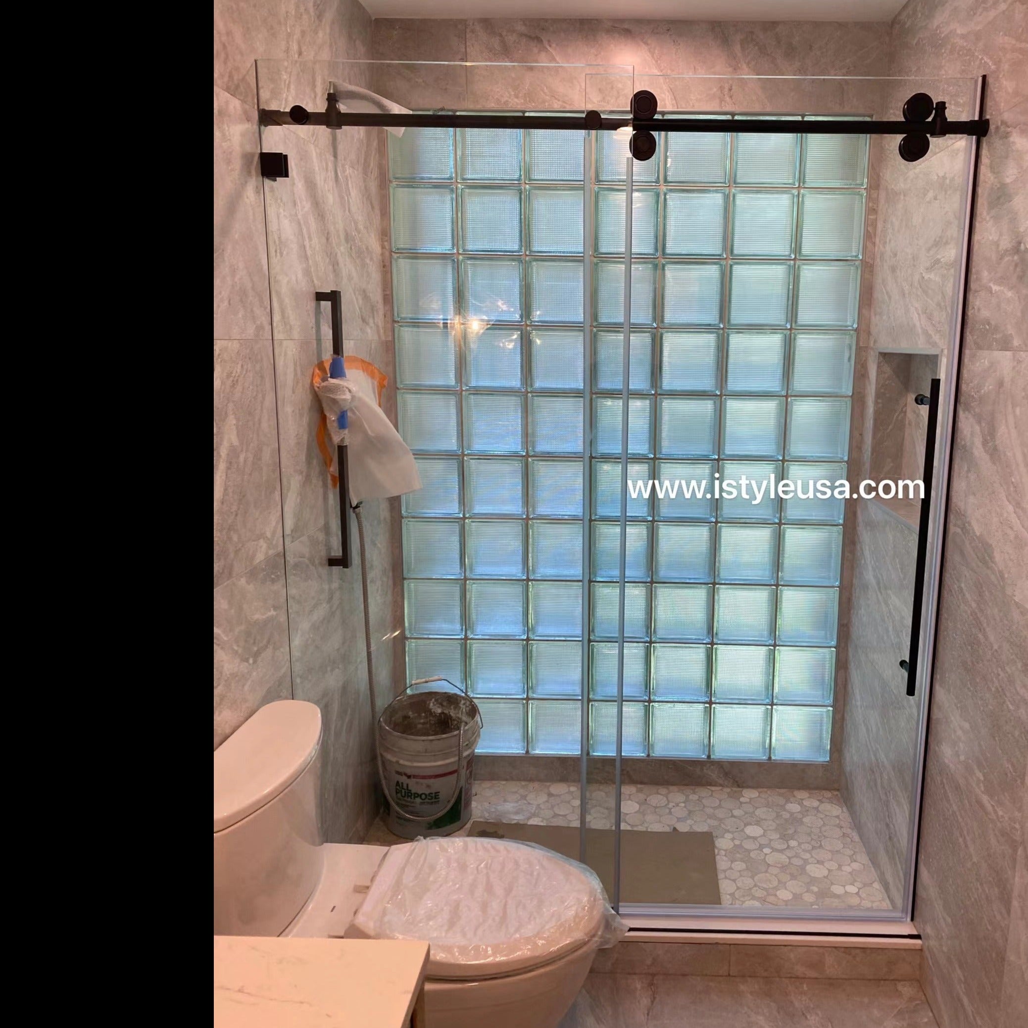 48"w x 76"h BH Series Frameless Single Sliding Shower Door (Matte Black)