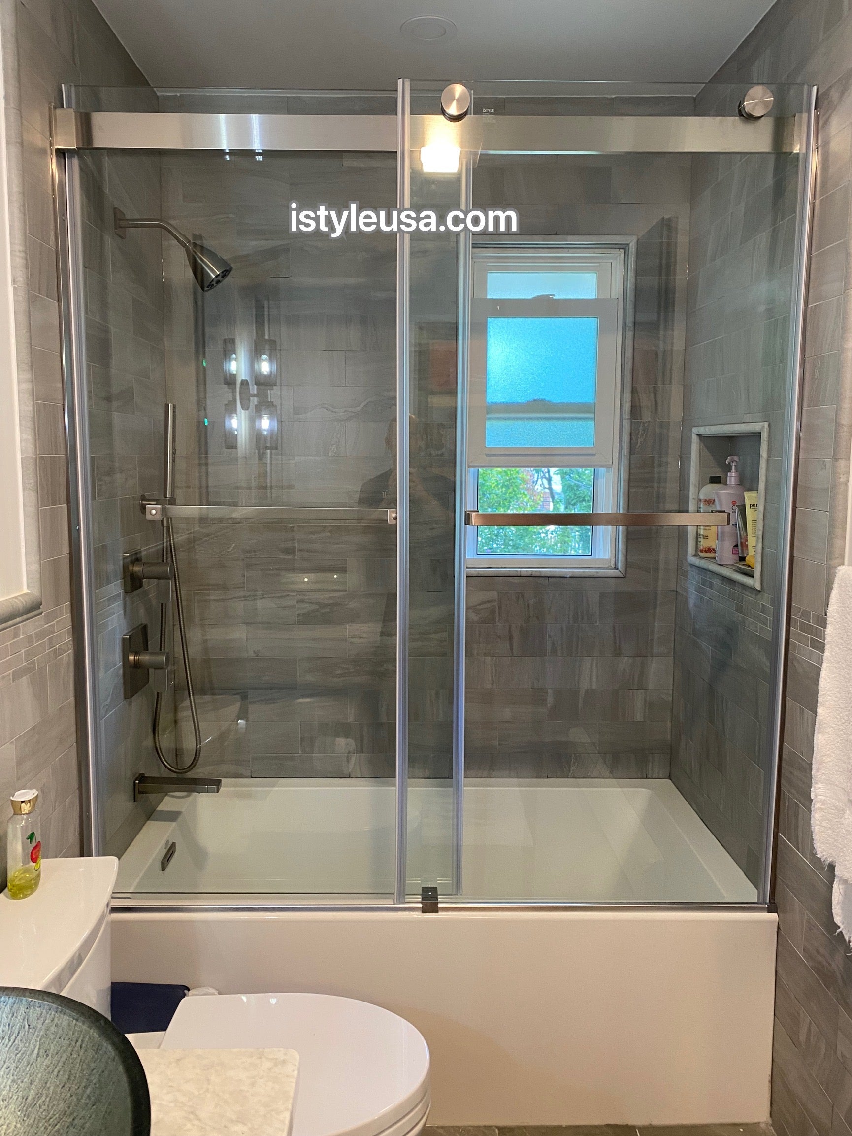 60" Ayden Series Tub Door Frameless Bypass  with Klearteck Treatment (3/8" Thickness) (Chrome)
