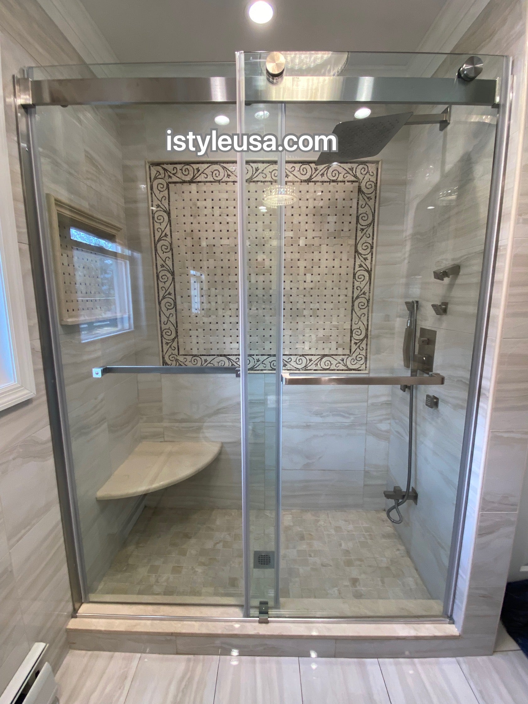 48" Ayden Series Frameless Bypass Shower Door with Klearteck Treatment (3/8" Thickness) (Chrome)