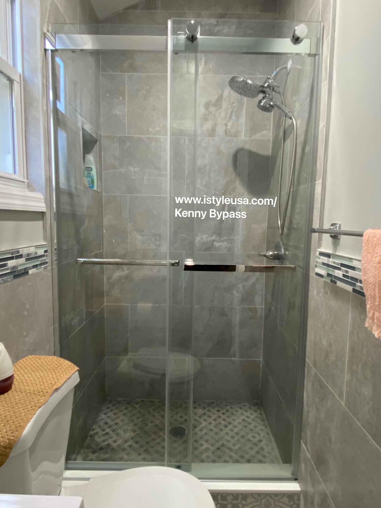 60" Kenny Series Frameless Bypass Shower Door with Klearteck Treatment (5/16" Thickness) (Chrome)