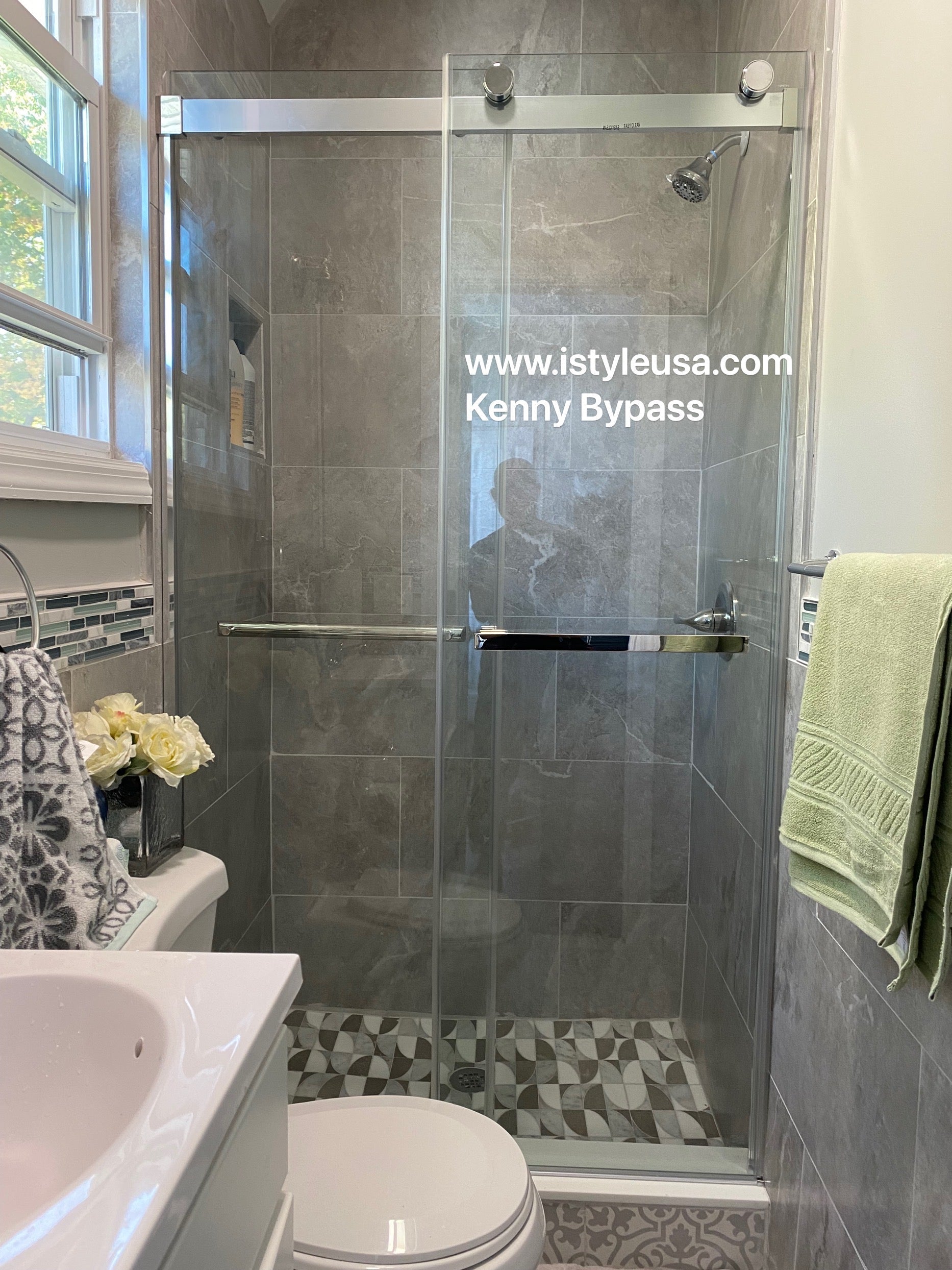 52" Kenny Series Frameless Bypass Shower Door with Klearteck Treatment (5/16" Thickness) (Chrome)