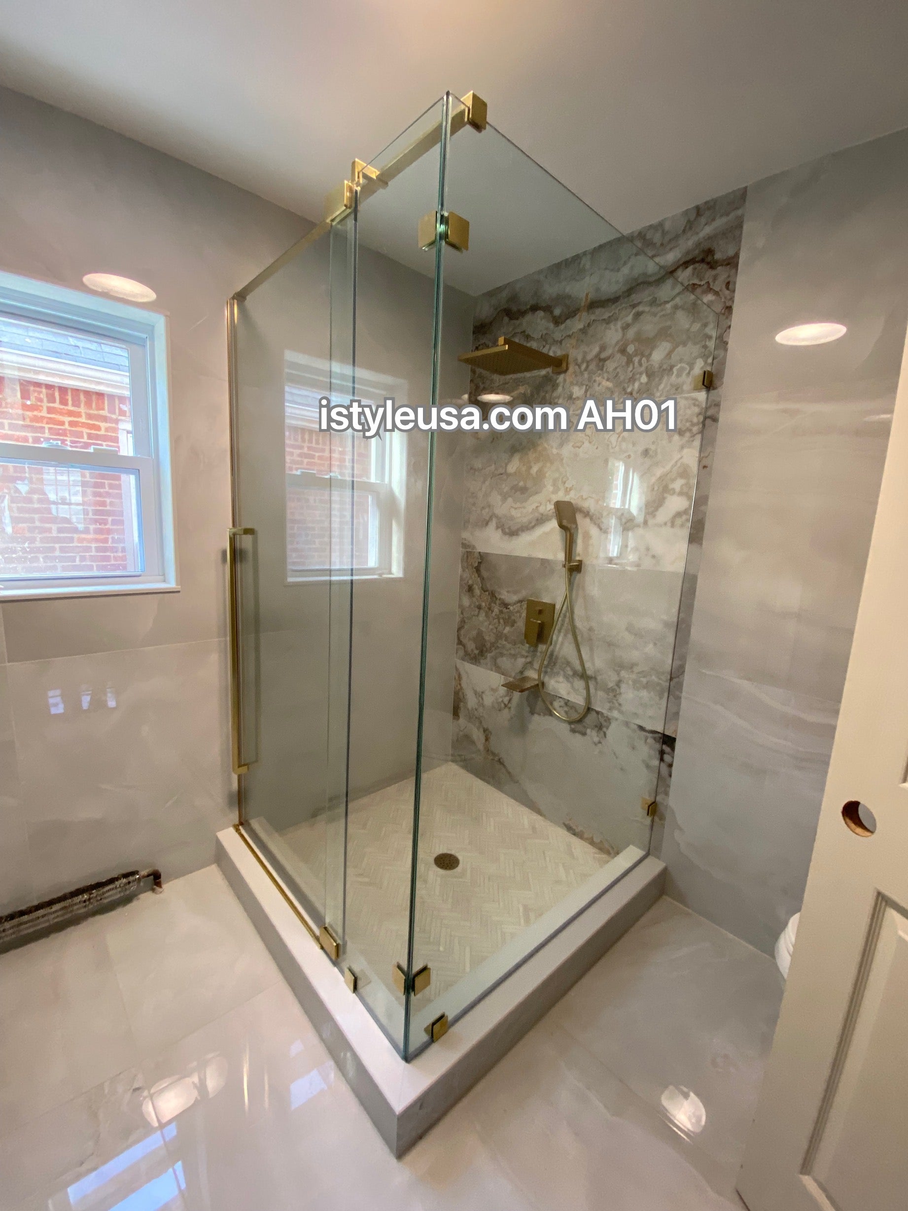 60" AH01 Series Frameless Swing Shower Door with Klearteck Treatment (Fixed 3/8" & Swing 5/16" Thickness)(Brushed Gold)