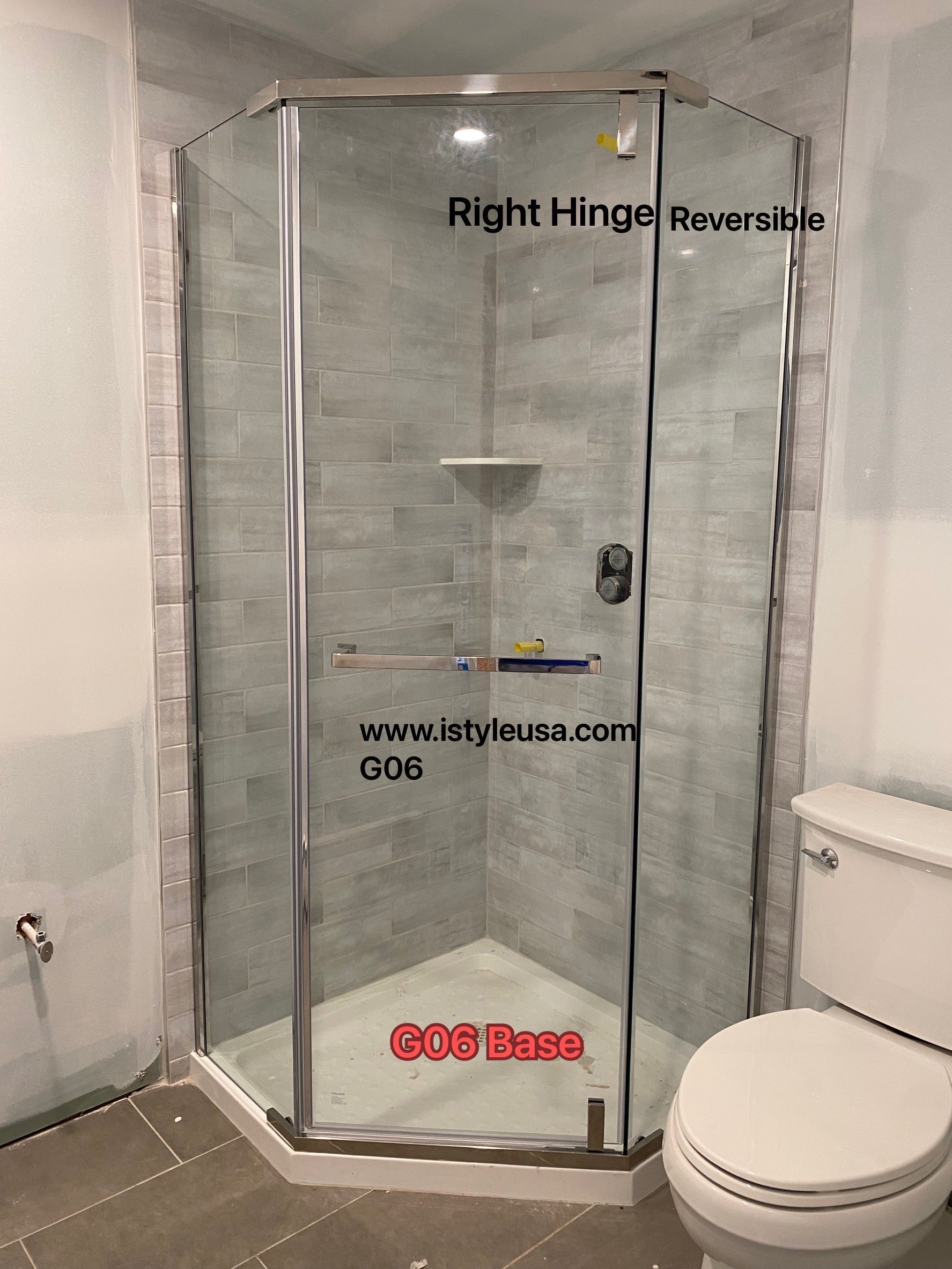 Neo Maggie Angle G06 Hinged Shower Door  36"W X 36"W X 76"H & 40"W X 40"W X 76"H (3/8" Thickness) (Chrome or Brushed Nickel)