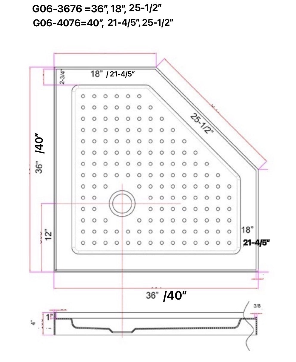 Neo Maggie Angle G06 Hinged Shower Door  36"W X 36"W X 76"H & 40"W X 40"W X 76"H (3/8" Thickness) (Chrome or Brushed Nickel)