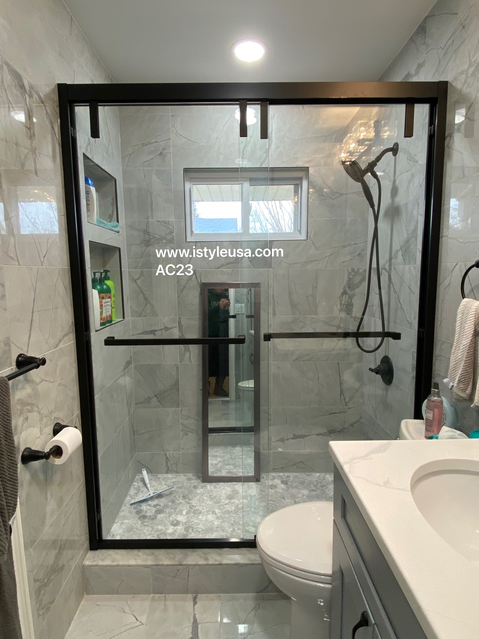 60" AC23Pro 80"H Shatterproof Series Bypass Shower Door with Klearteck Treatment (3/8" Thickness) (Matte Black)