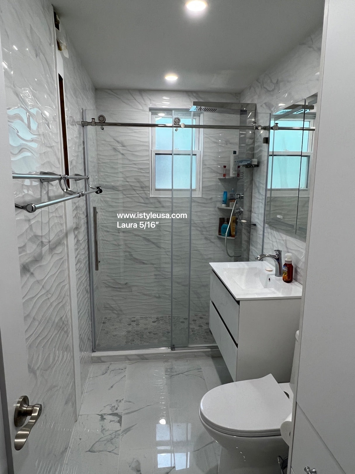 60" Laura Frameless Series Shower Door with Klearteck (5/16" Thickness) (Brushed Nickel)