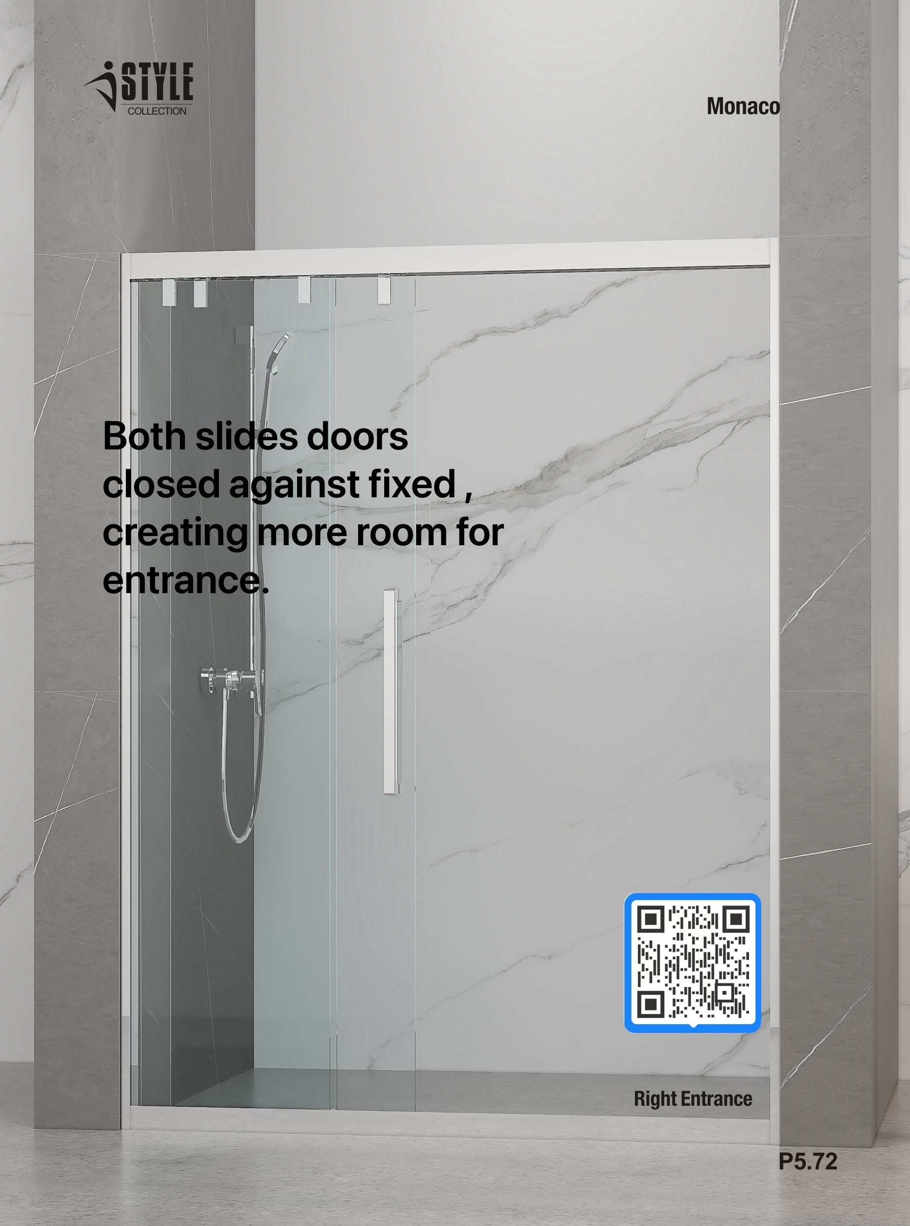 46" Monaco Sliding Shower Door (5/16" thickness) (3 Panels) ( Chrome)
