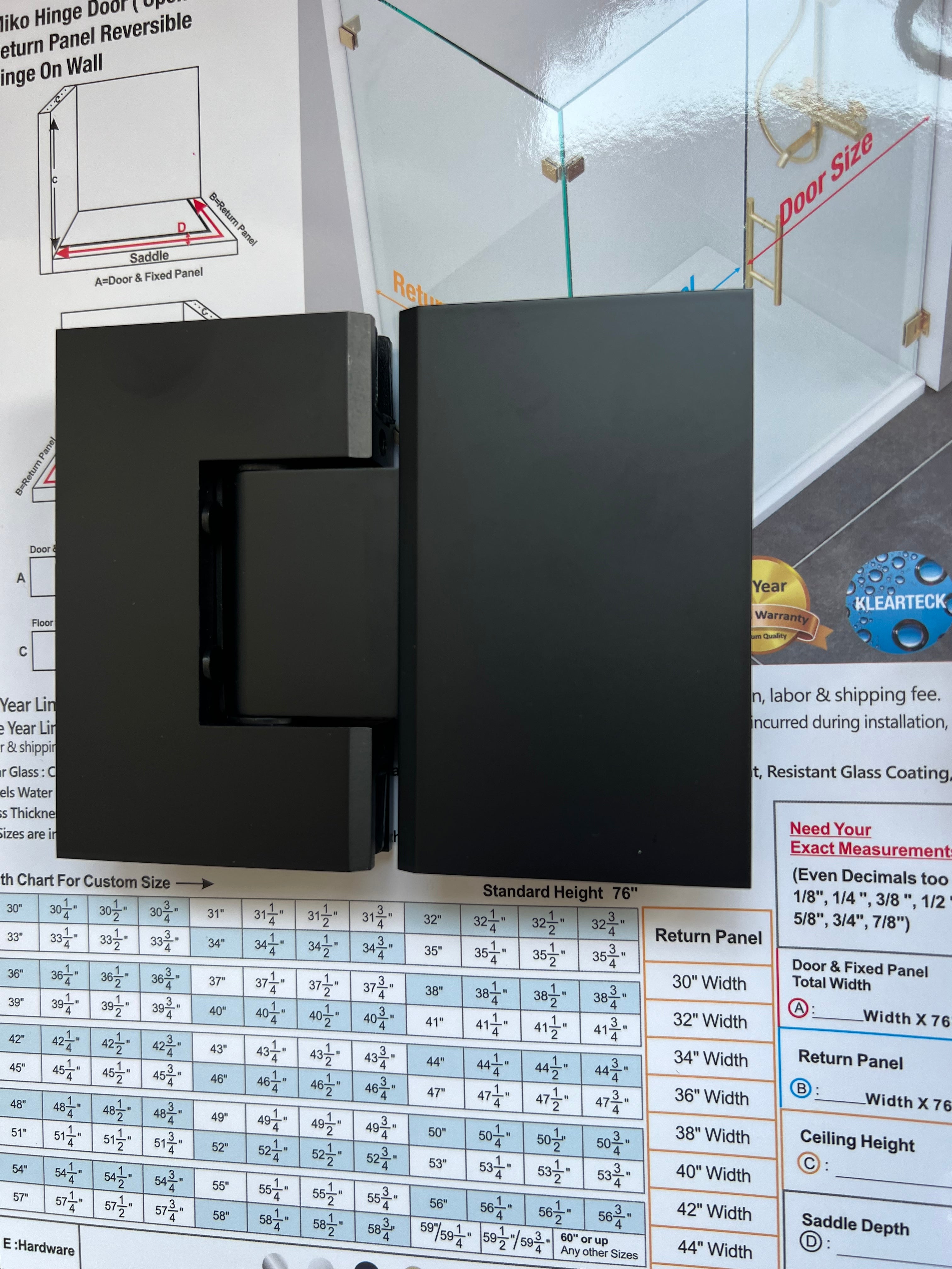 3PC Miko Hinges Door on Glass (Matte Black)