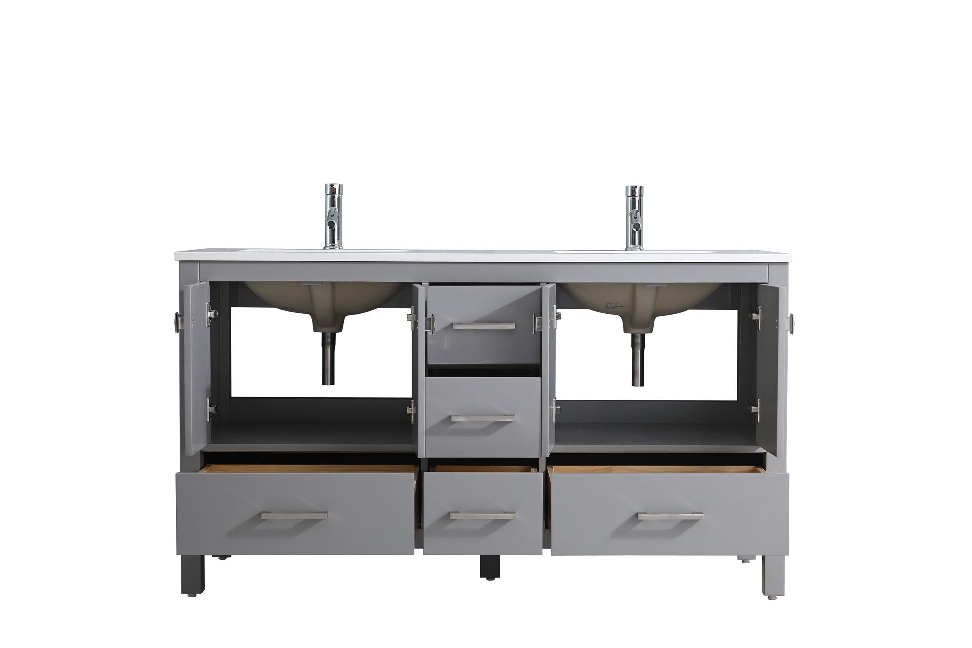 60" V9008 Vanity & Countertop Quartz Double Basins (Matte Grey)