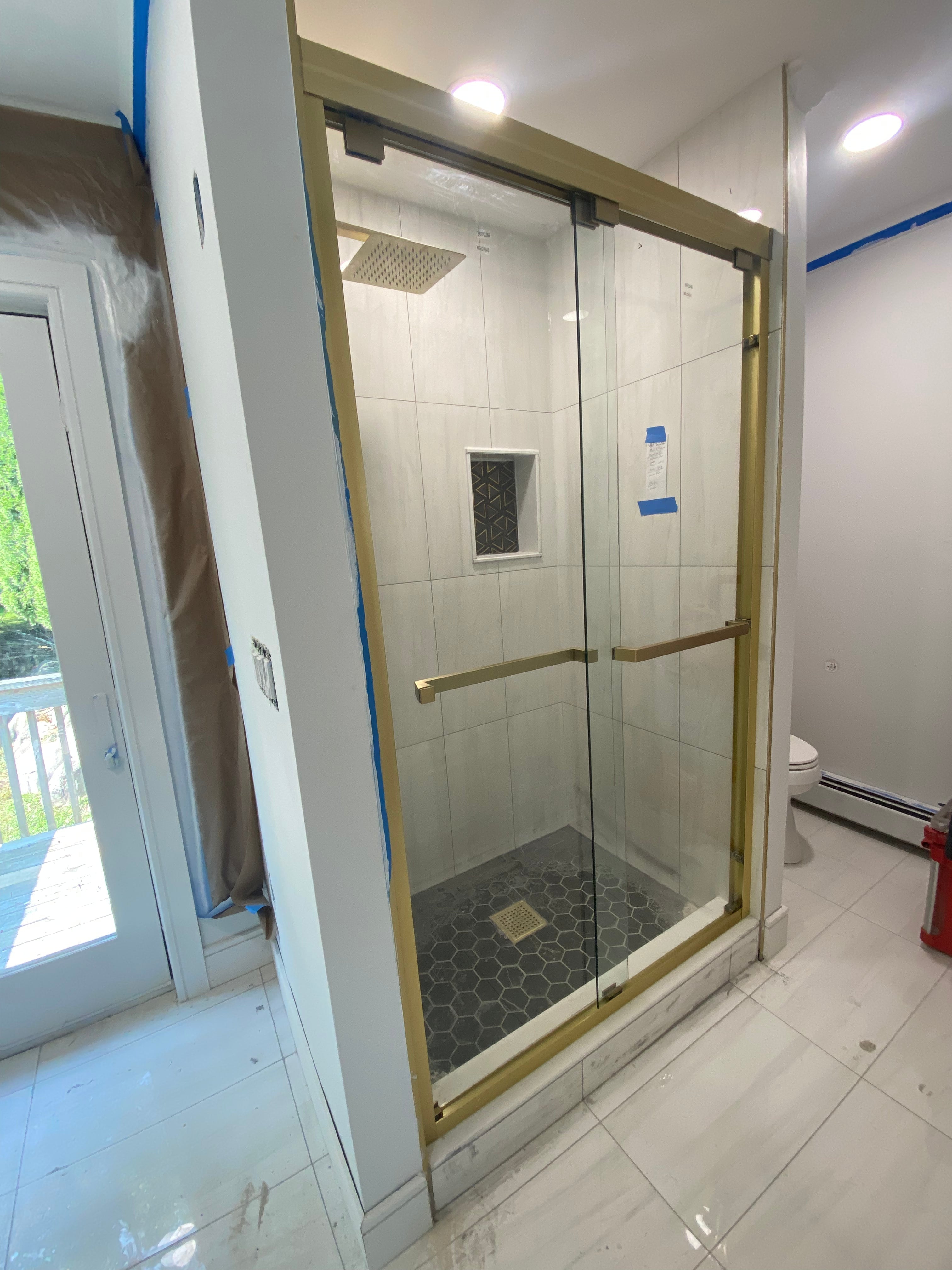 48"W X76"H ASD Series Bypass Shower Door with Klearteck Treatment (5/16" Thickness) (Brushed Gold)
