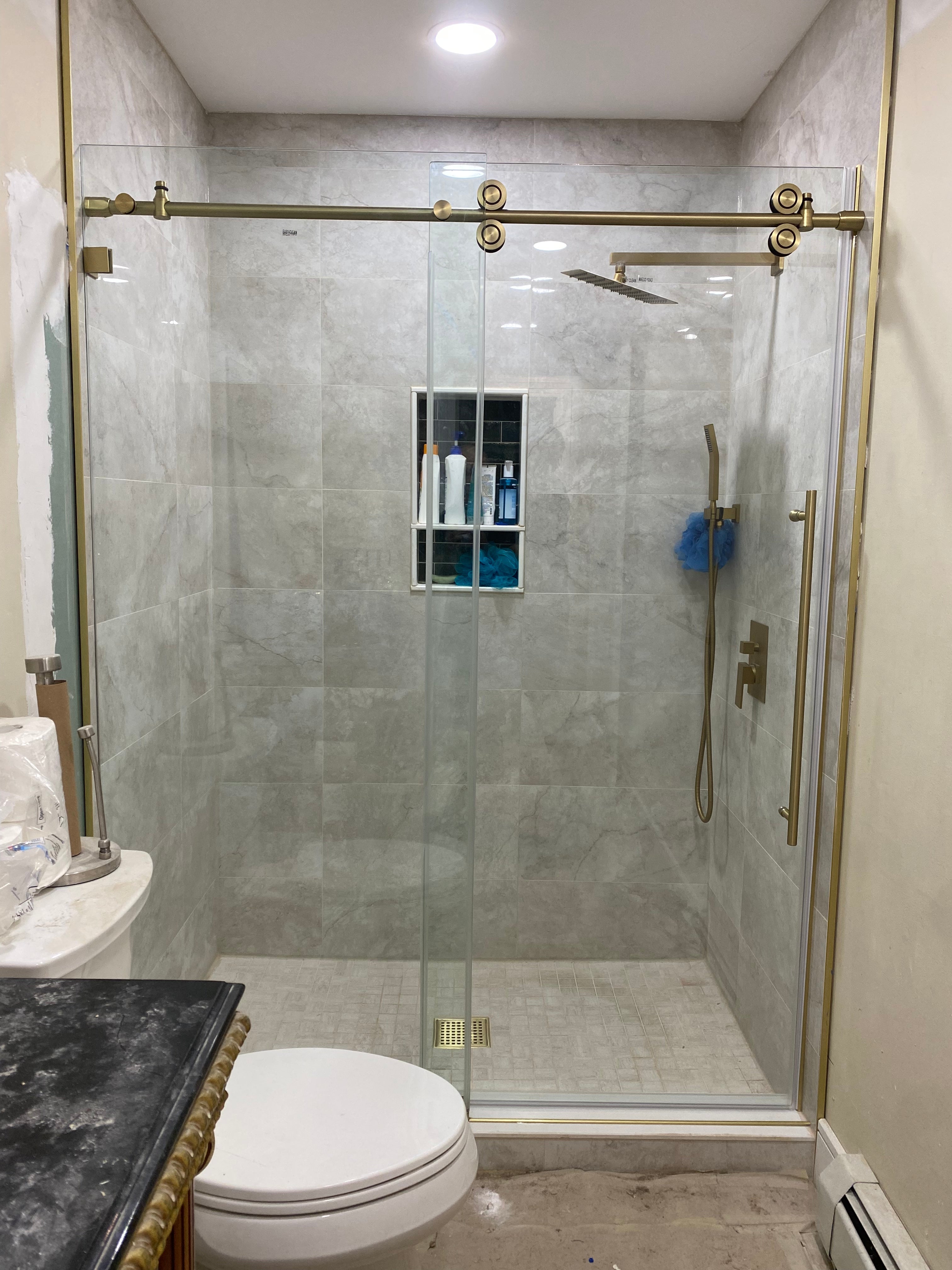 66" BH Series Frameless Single Sliding Shower Door (Brushed Gold)