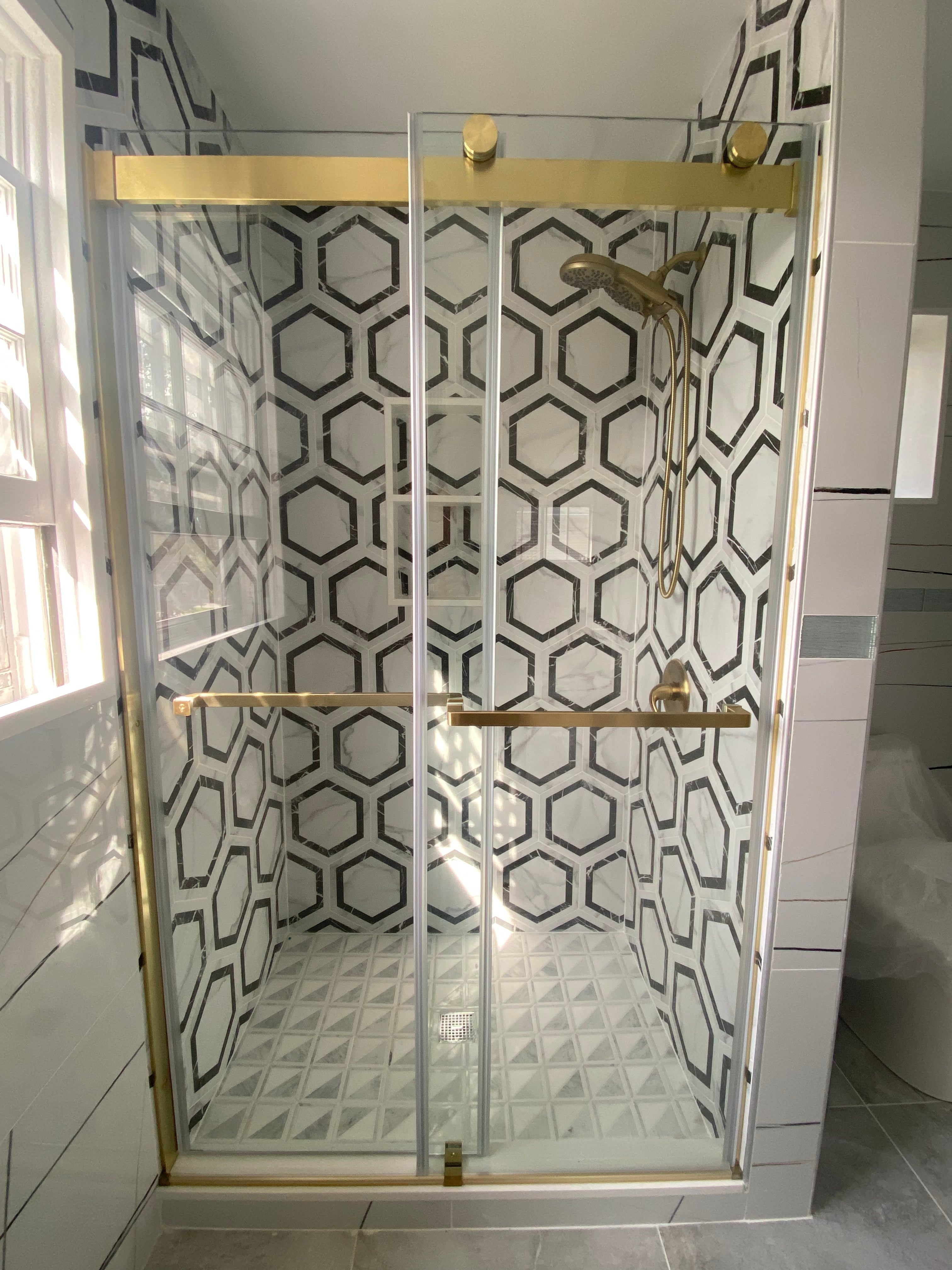 54" Ayden Series Frameless Bypass Shower Door with Klearteck Treatment (3/8" Thickness) (Brushed Gold)