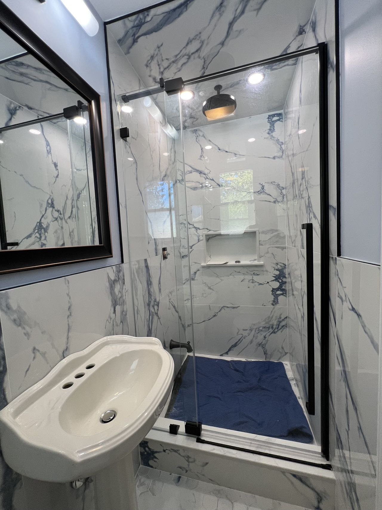 36" AH01 Series Frameless Swing Shower Door with Klearteck Treatment (Fixed 3/8" & Swing 5/16" Thickness) (Matte Black)